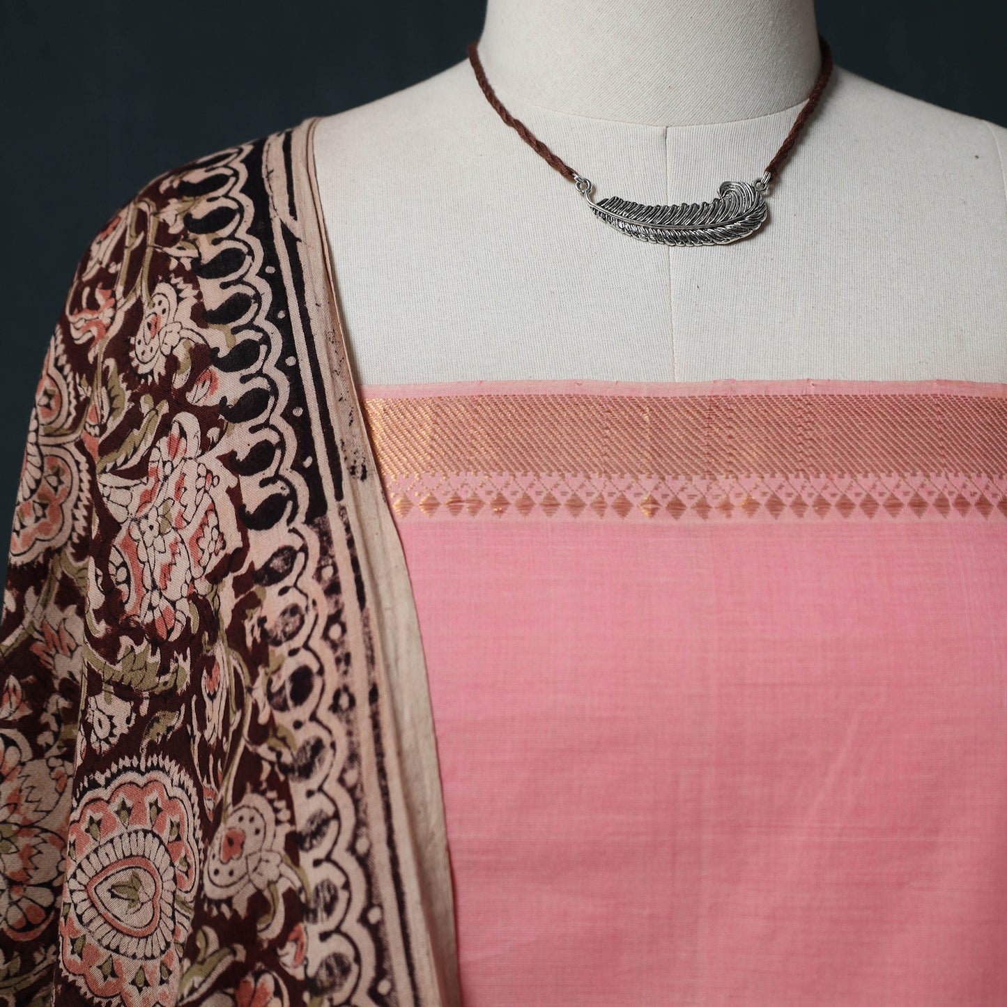 Mangalagiri Handwoven 2pc Cotton Unstitched Dress Material Kurta Set with Jewellery 19