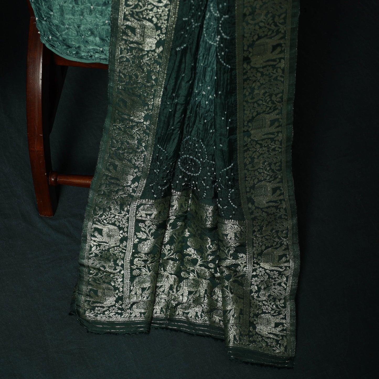 Kutch Bandhani Tie-Dye Modal Silk Heavy Banarasi Zari 3pc Unstitched Dress Material Suit Set 40