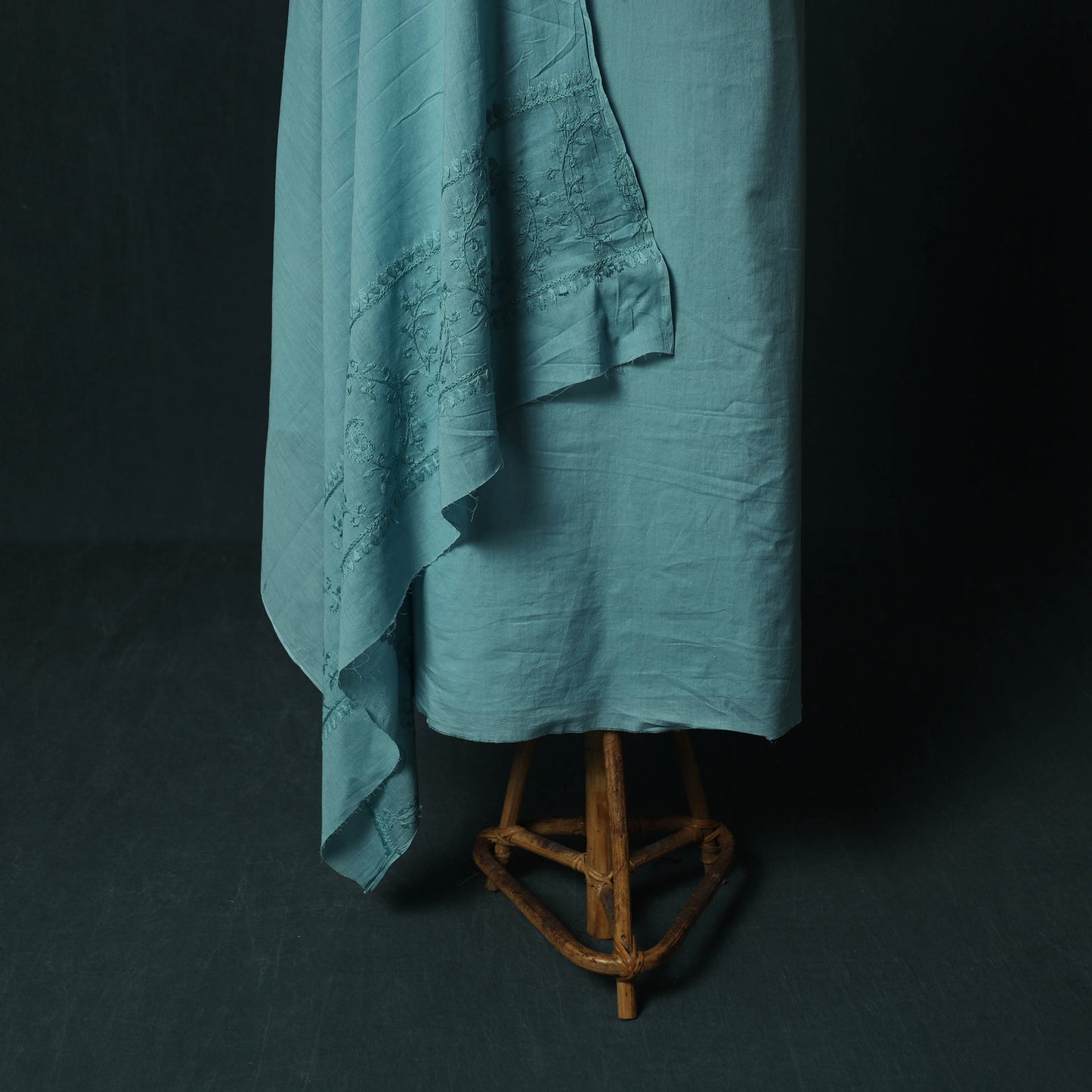Blue - Lucknowi Chikankari Hand Embroidered Cotton 3pc Unstitched Dress Material Suit Set 22