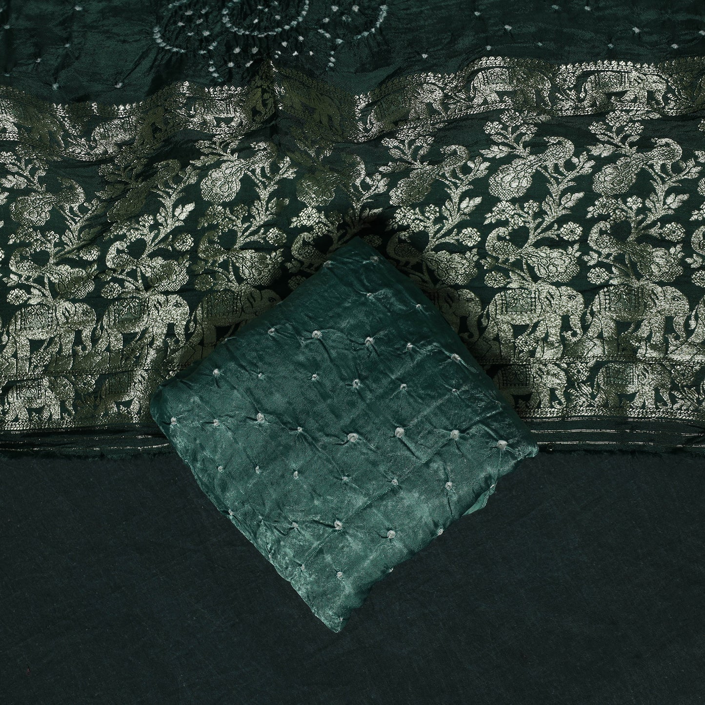 Kutch Bandhani Tie-Dye Modal Silk Heavy Banarasi Zari 3pc Unstitched Dress Material Suit Set 40