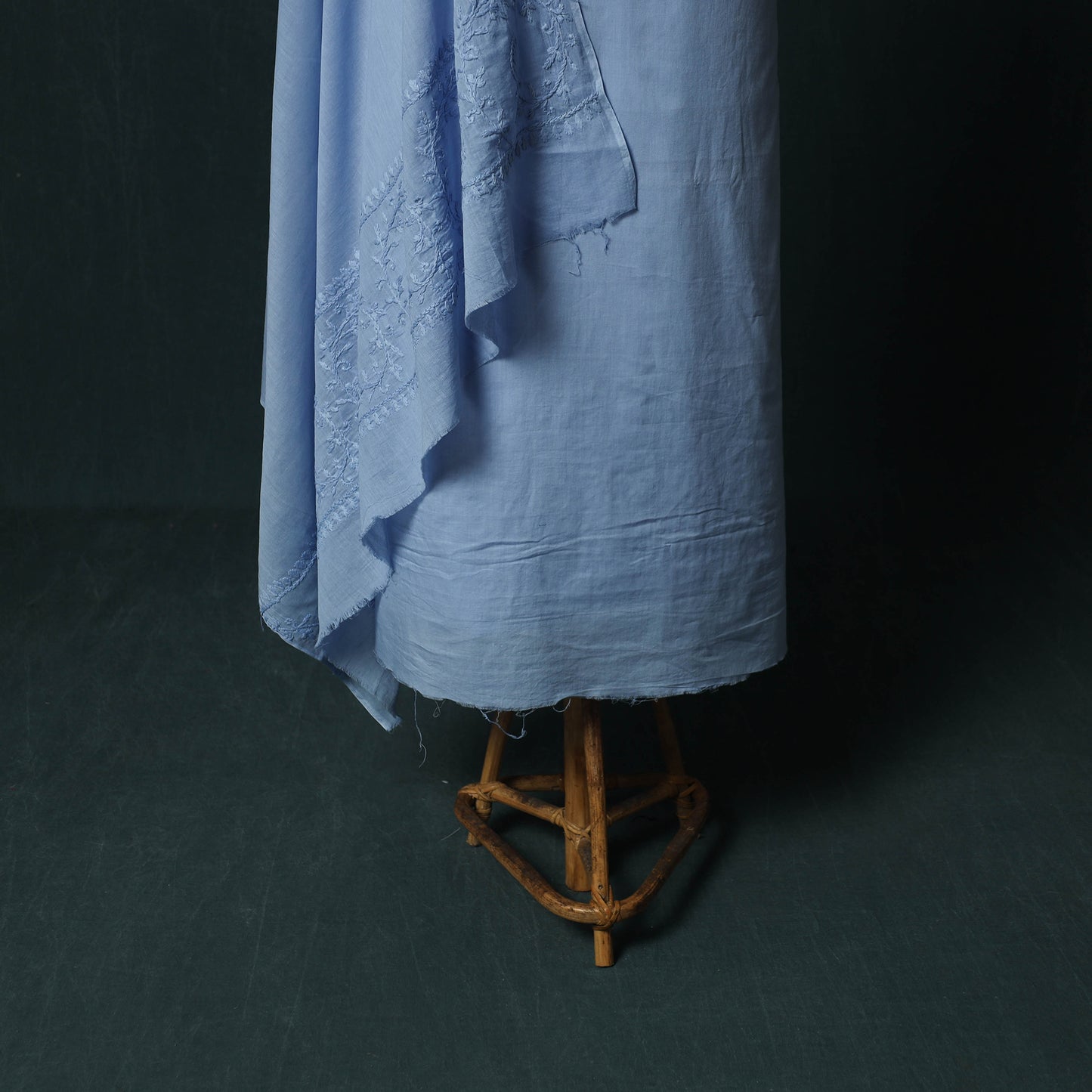 Blue - Lucknowi Chikankari Hand Embroidered Cotton 3pc Unstitched Dress Material Suit Set 23