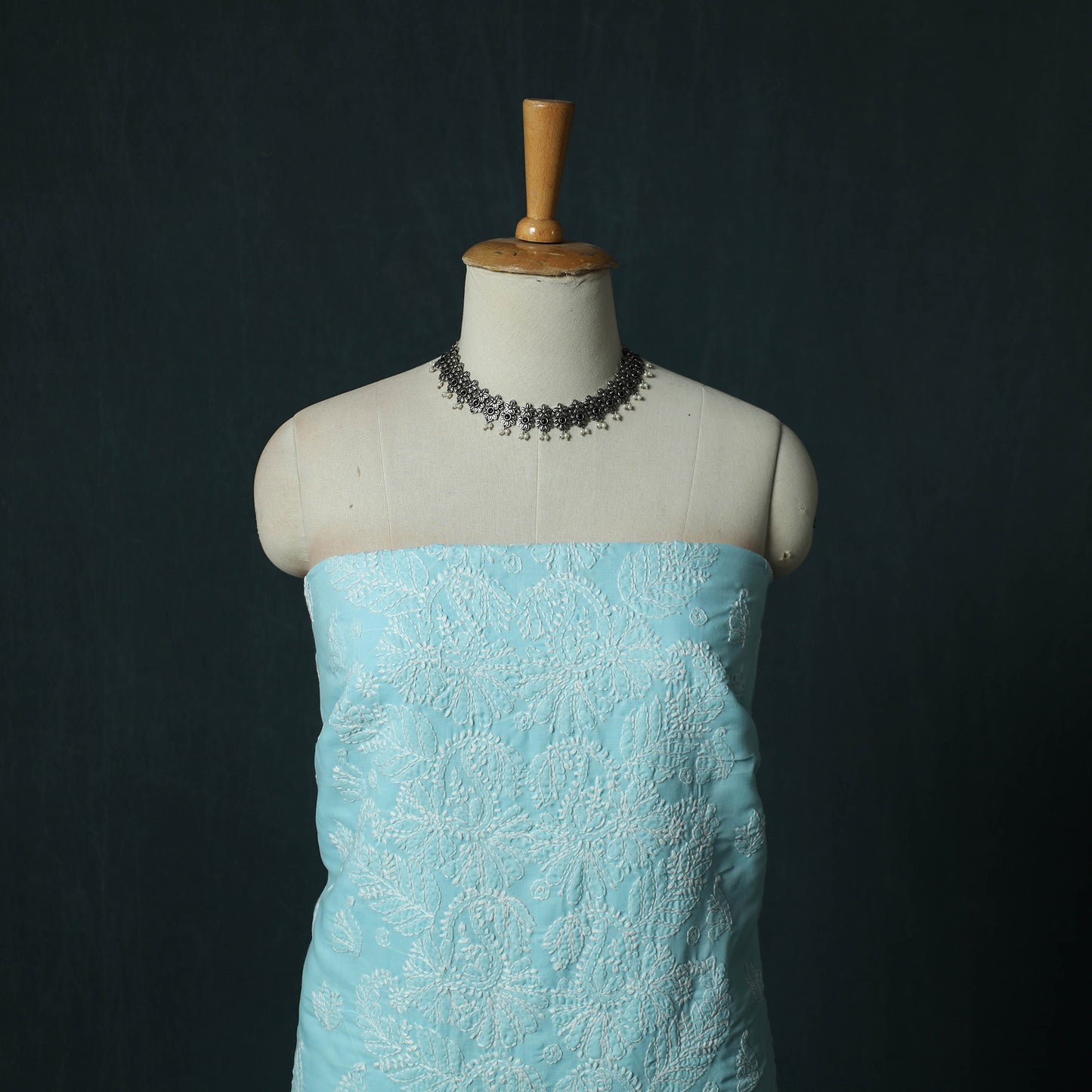 Blue - Lucknowi Chikankari Hand Embroidered Cotton 3pc Unstitched Dress Material Suit Set 27