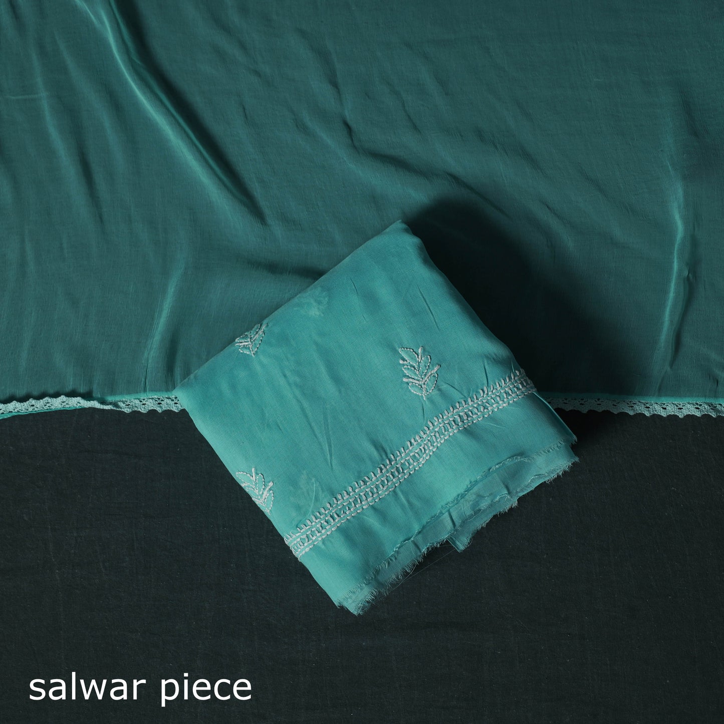 Blue - Lucknowi Chikankari Hand Embroidered Cotton 3pc Unstitched Dress Material Suit Set 28