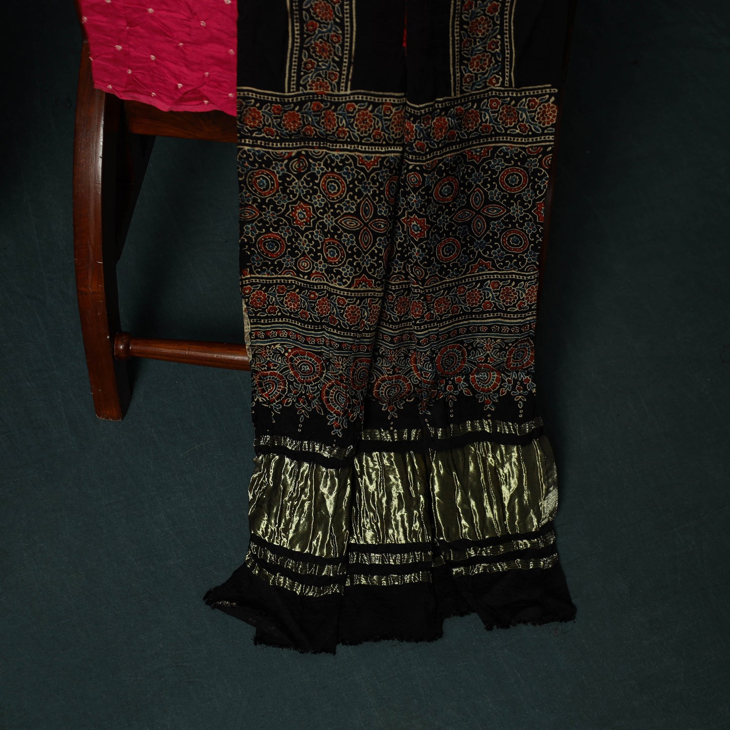 Kutch Ajrakh Bandhani Tie-Dye Modal Silk 3pc Unstitched Dress Material Suit Set 32