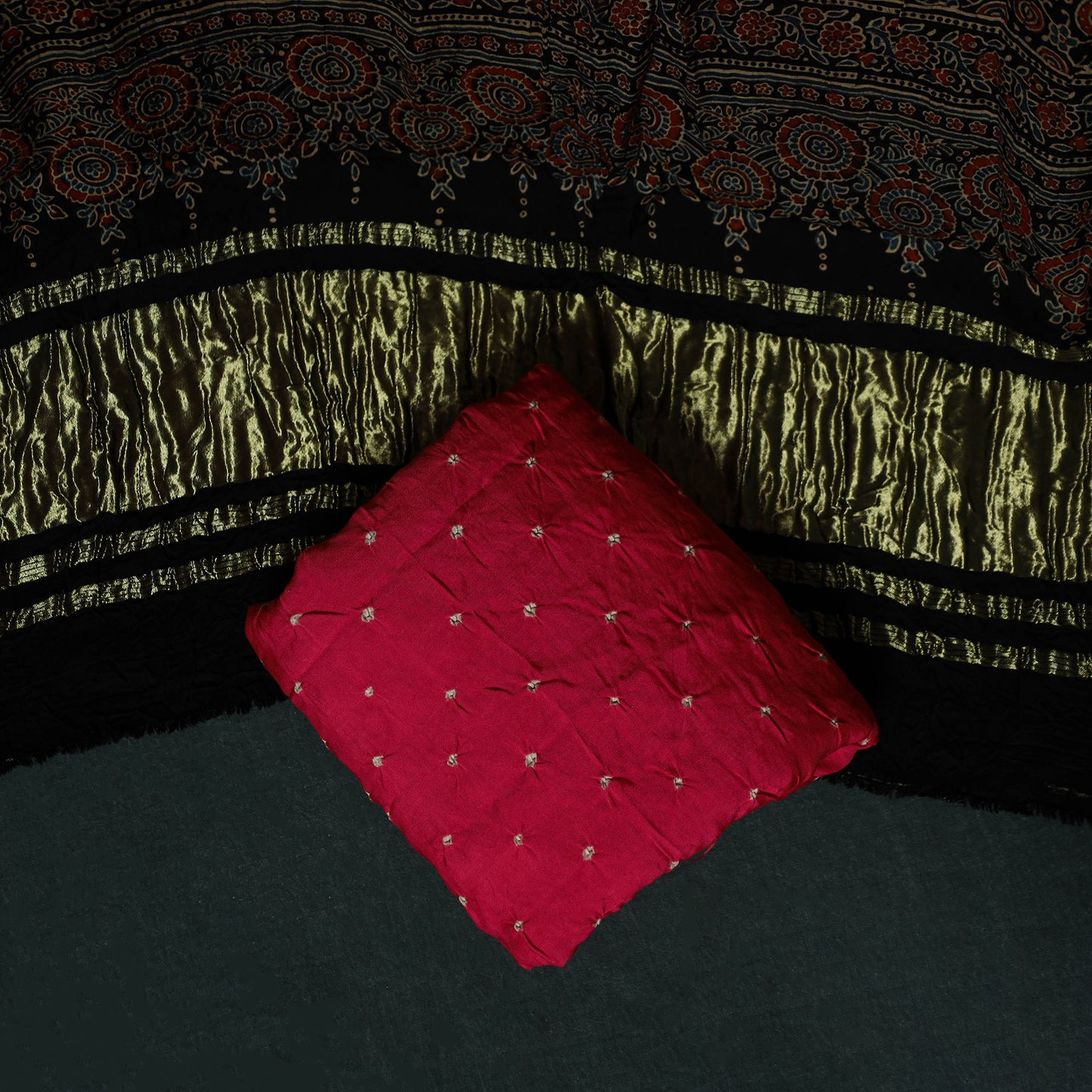 Kutch Ajrakh Bandhani Tie-Dye Modal Silk 3pc Unstitched Dress Material Suit Set 32
