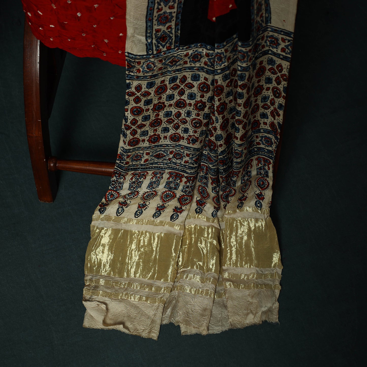 Kutch Ajrakh Bandhani Tie-Dye Modal Silk 3pc Unstitched Dress Material Suit Set 33