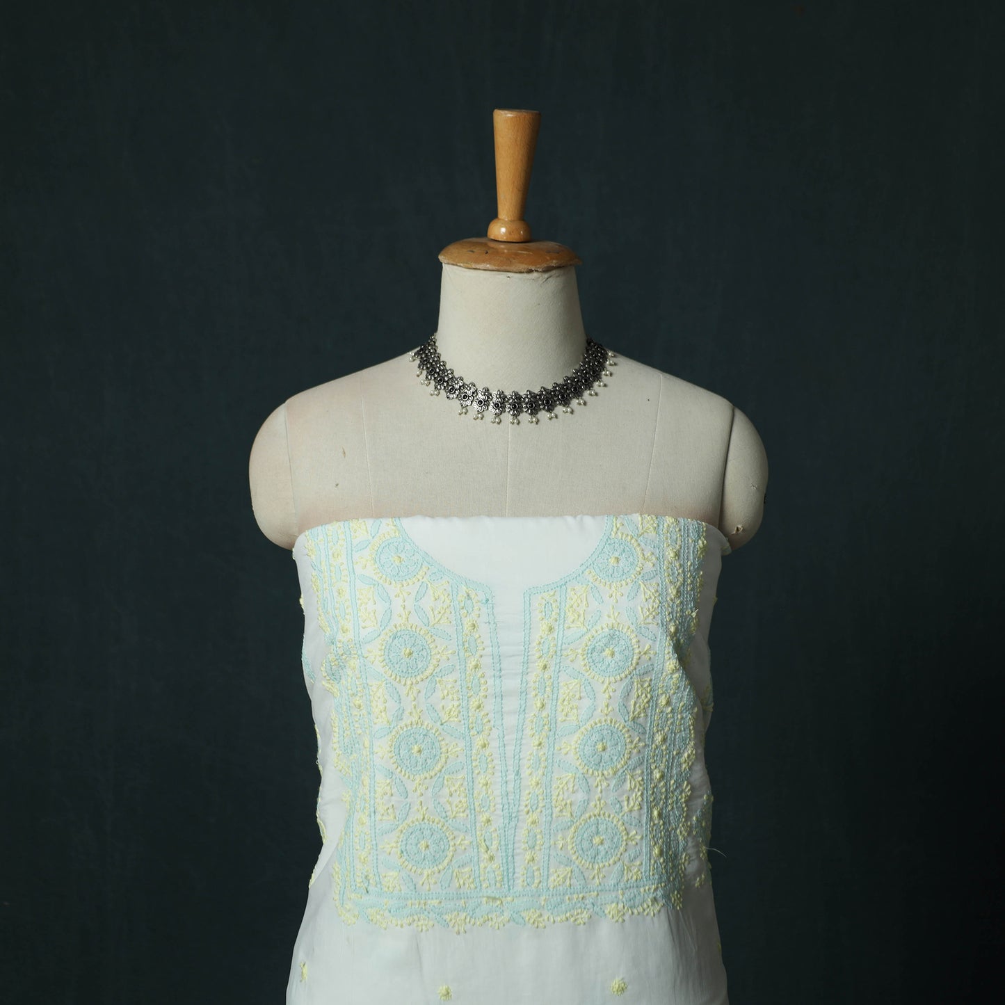 White - Lucknowi Chikankari Hand Embroidered Mul Cotton 3pc Unstitched Dress Material Suit Set 31