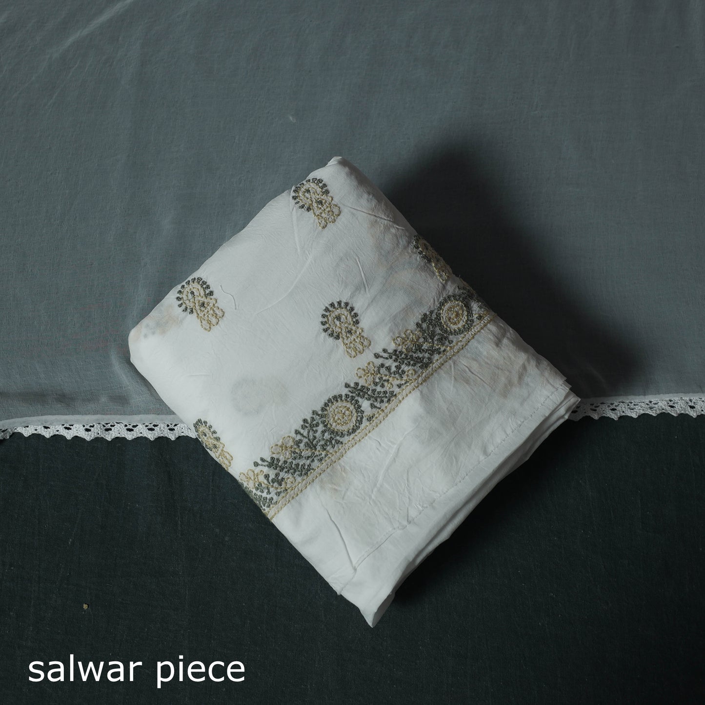White - Lucknowi Chikankari Hand Embroidered Mul Cotton 3pc Unstitched Dress Material Suit Set 33