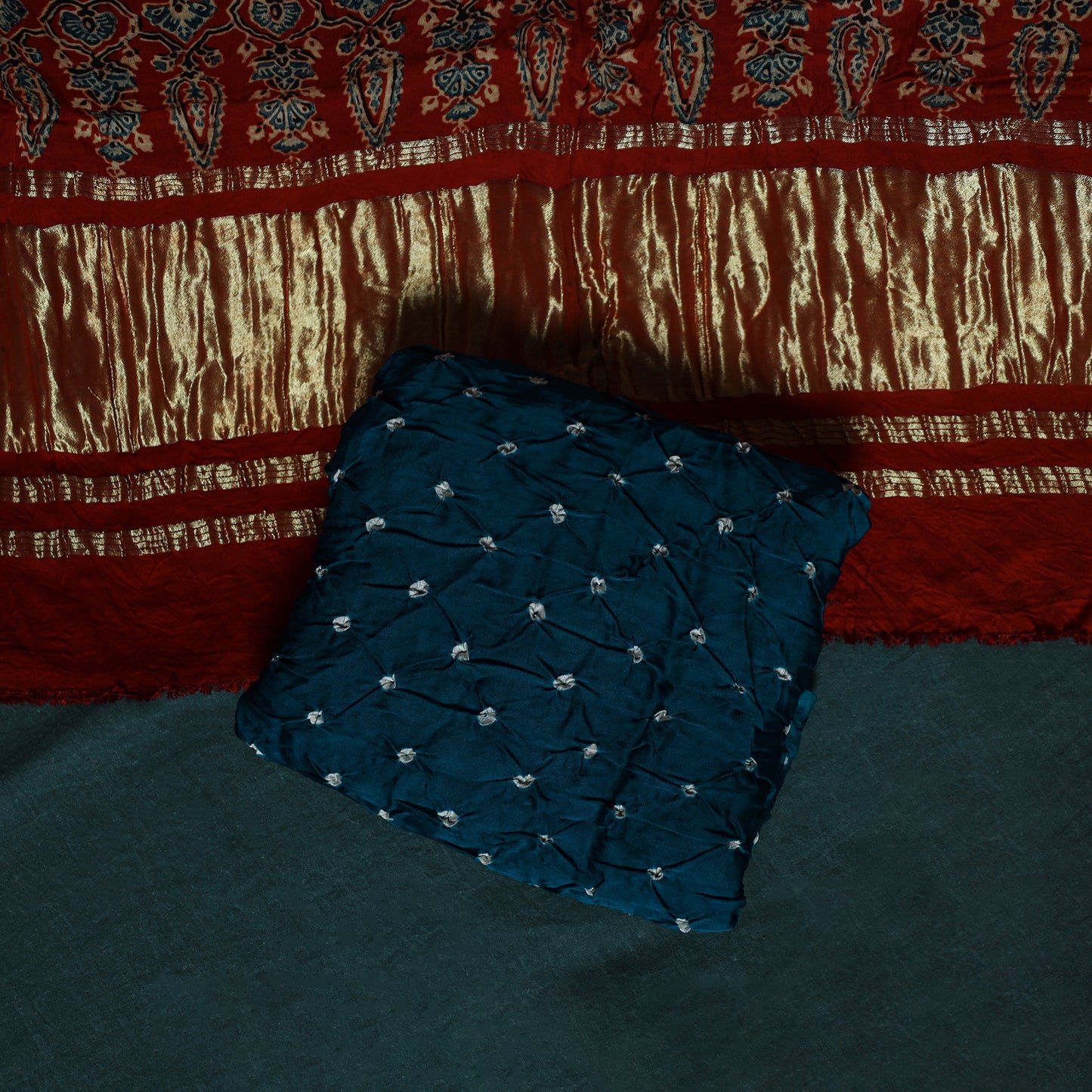 Kutch Ajrakh Bandhani Tie-Dye Modal Silk 3pc Unstitched Dress Material Suit Set 37