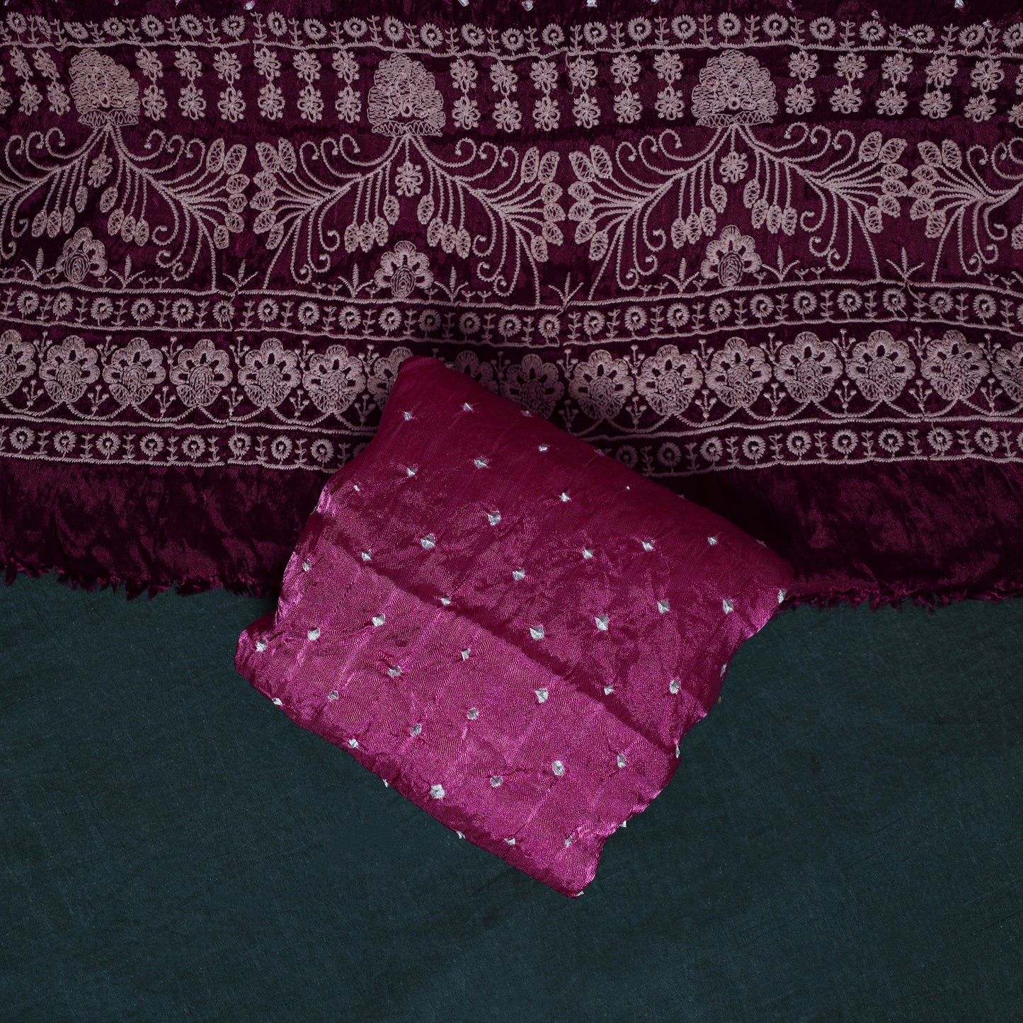 Kutch Bandhani Tie-Dye Modal Silk Embroidered 3pc Unstitched Dress Material Suit Set 24