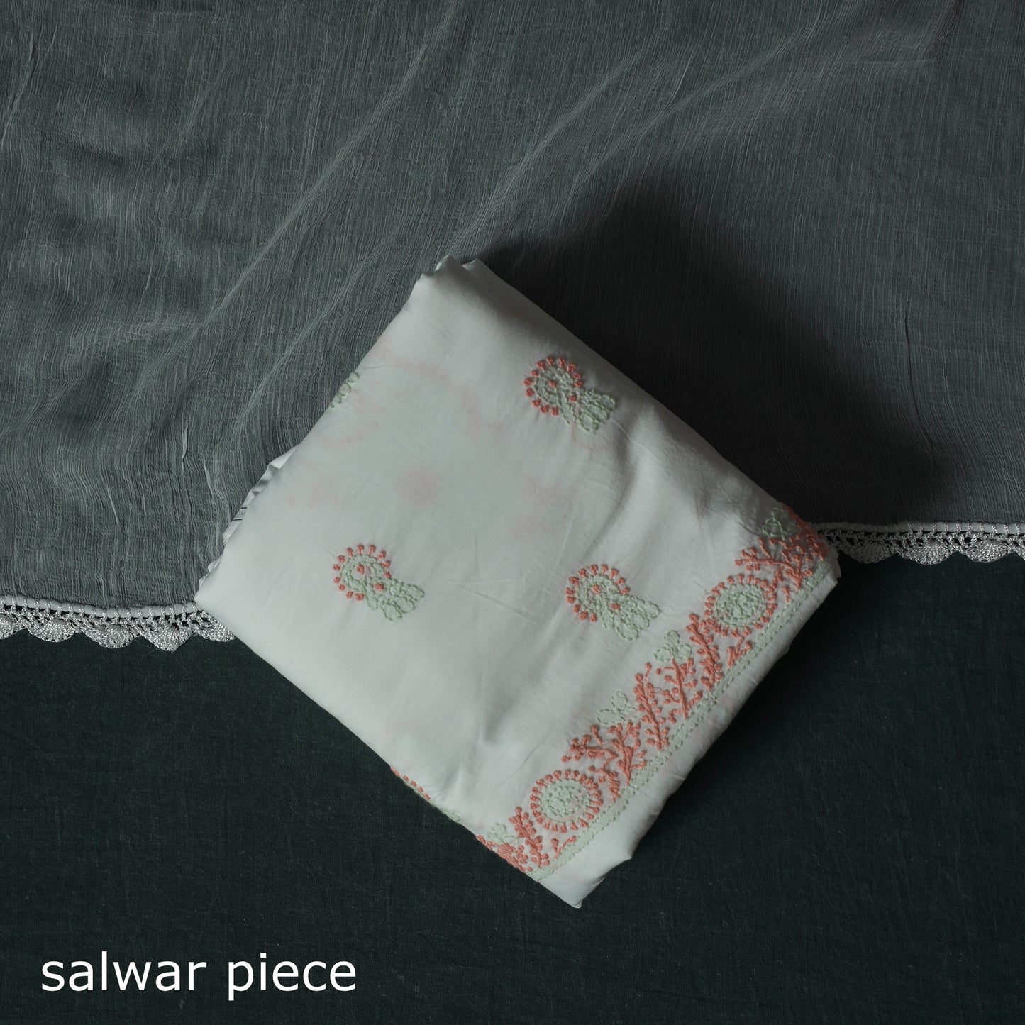 White - Lucknowi Chikankari Hand Embroidered Mul Cotton 3pc Unstitched Dress Material Suit Set 35