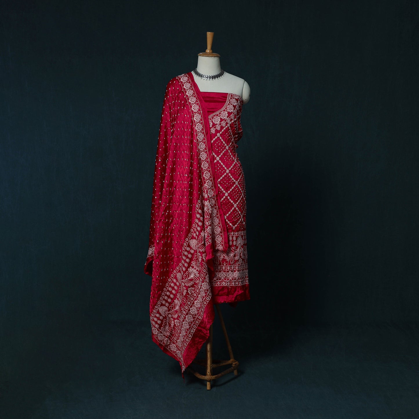 Kutch Bandhani Tie-Dye Modal Silk Embroidered 3pc Unstitched Dress Material Suit Set 26