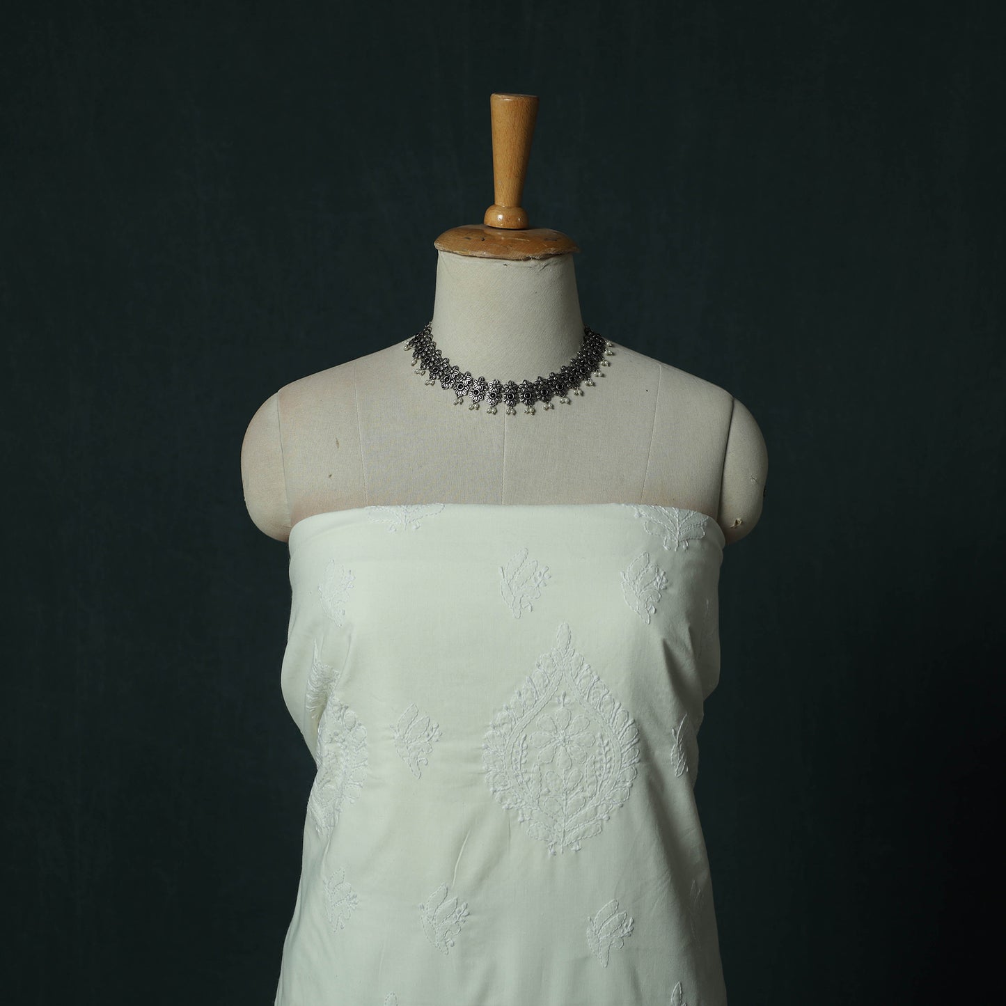 White - Lucknowi Chikankari Hand Embroidered Cotton 3pc Unstitched Dress Material Suit Set 38