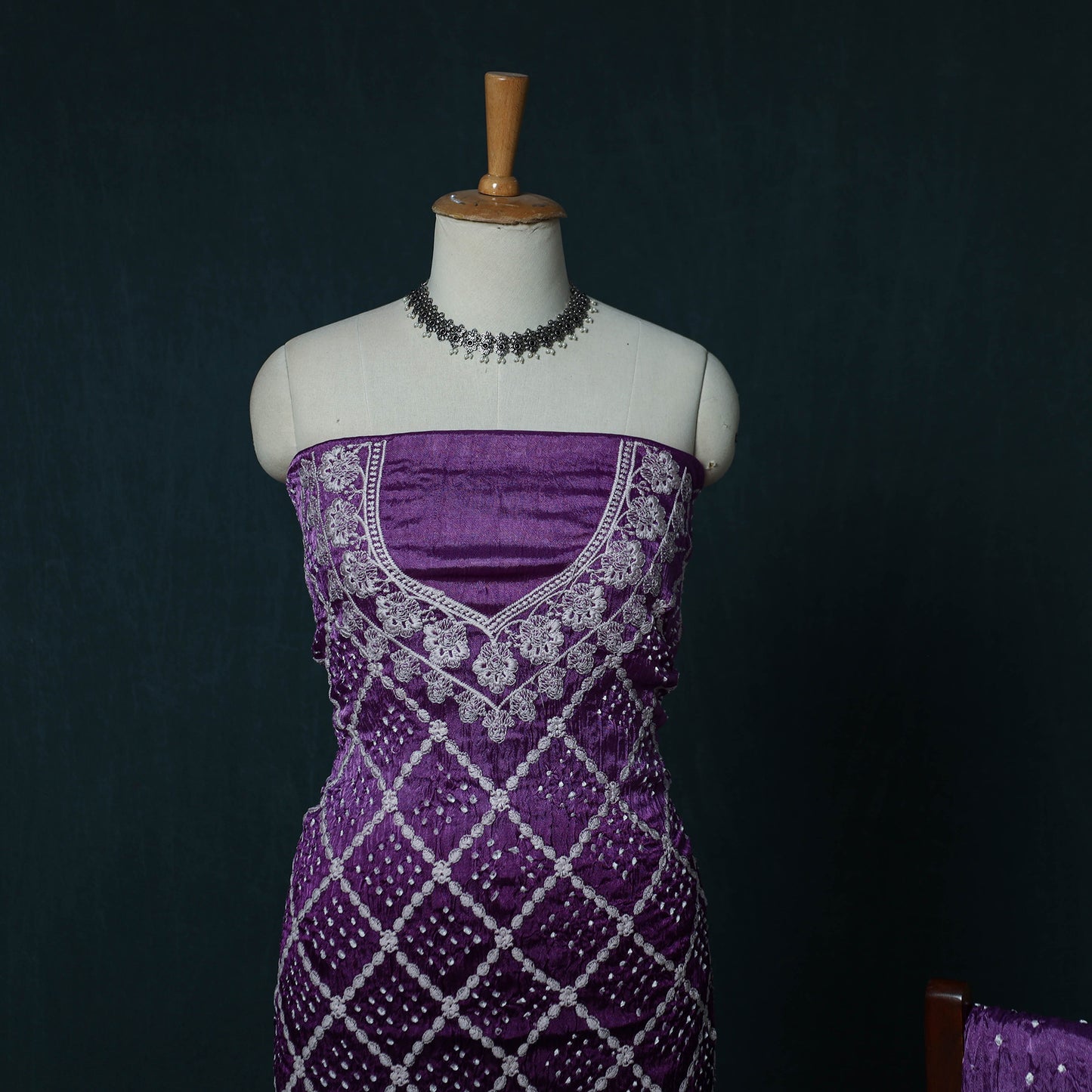 Kutch Bandhani Tie-Dye Modal Silk Embroidered 3pc Unstitched Dress Material Suit Set 29