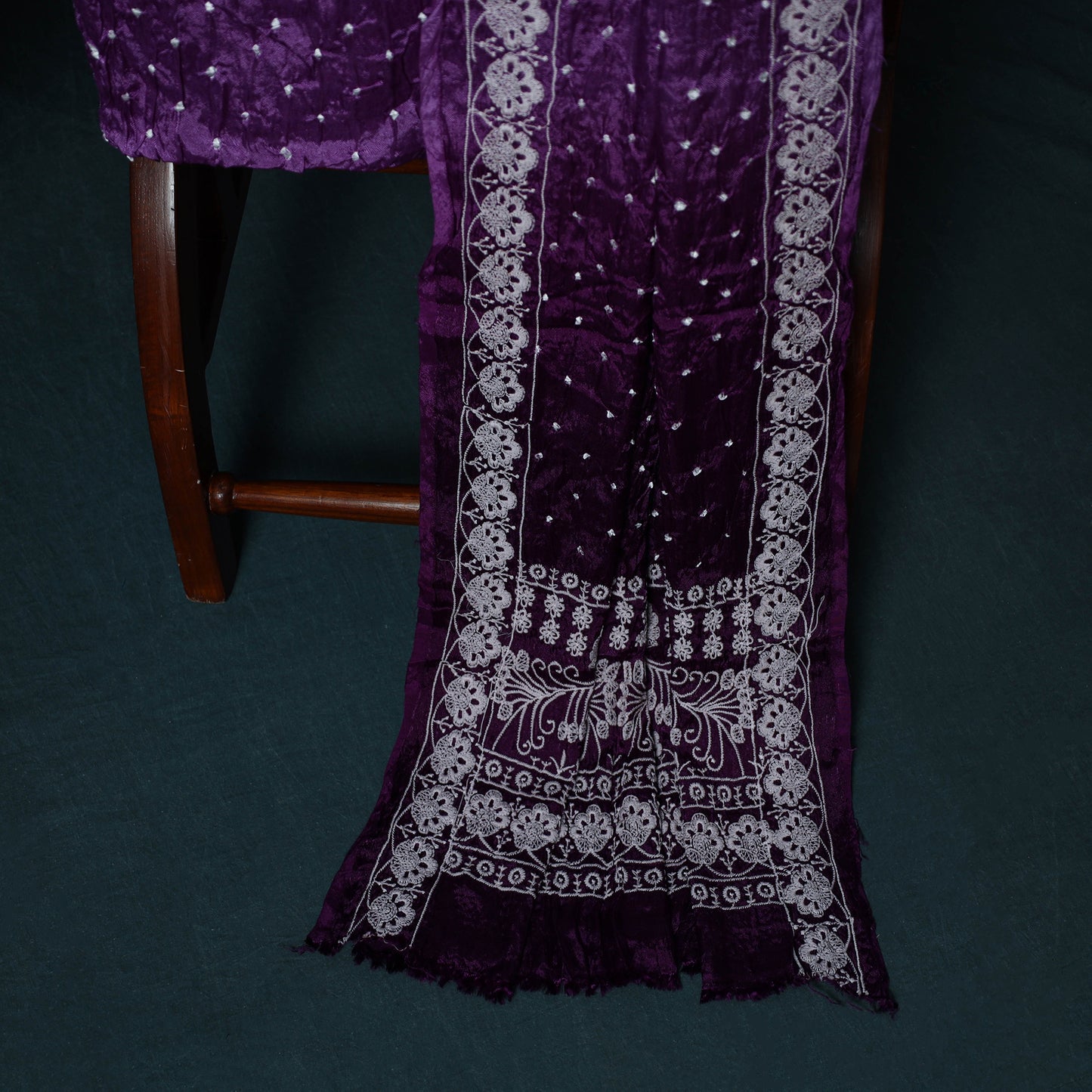 Kutch Bandhani Tie-Dye Modal Silk Embroidered 3pc Unstitched Dress Material Suit Set 29