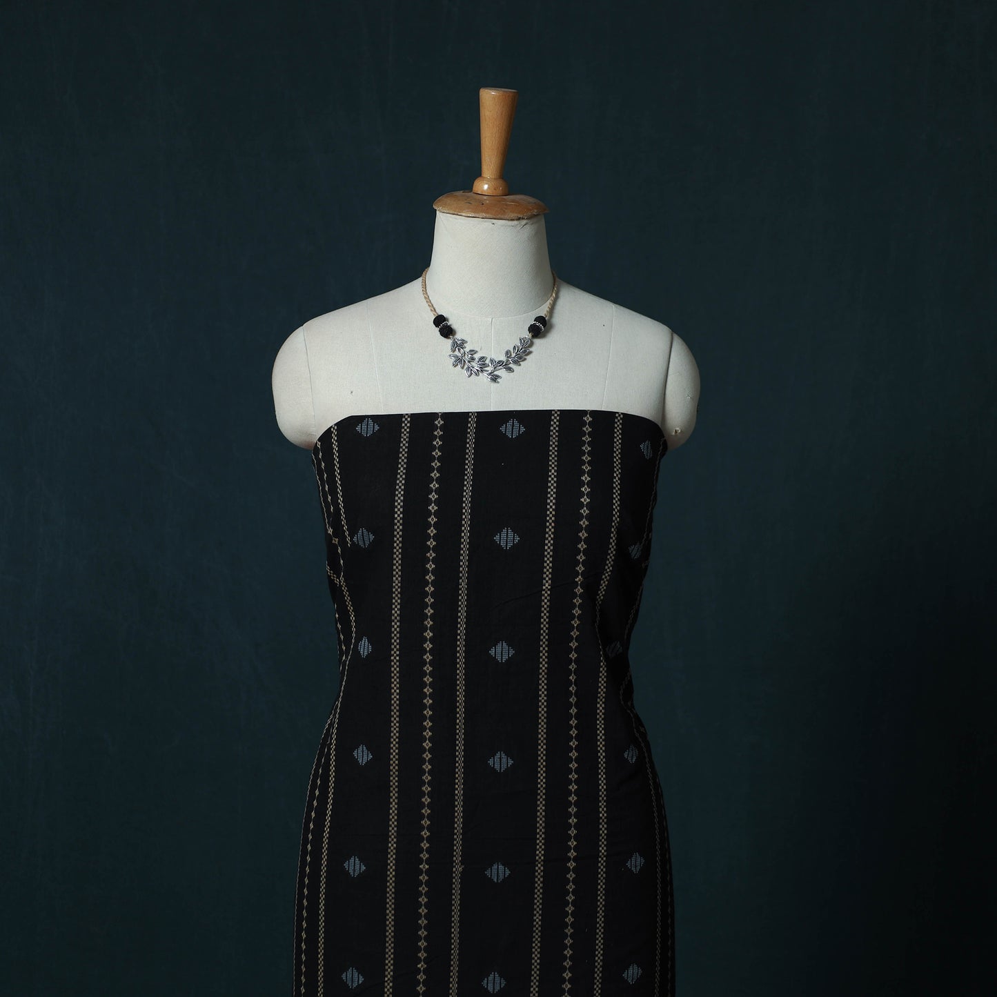Black - Jacquard Cotton 2pc Unstitched Dress Material Kurta Set with Jewellery Set 01