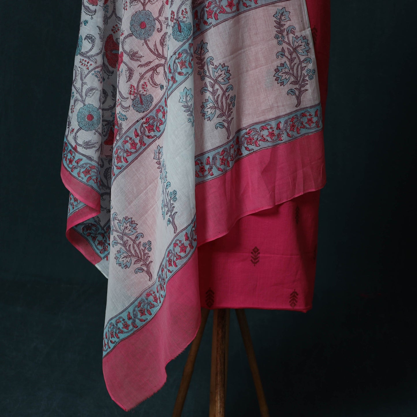 Pink - Jacquard Cotton 2pc Unstitched Dress Material Kurta Set with Jewellery Set 02
