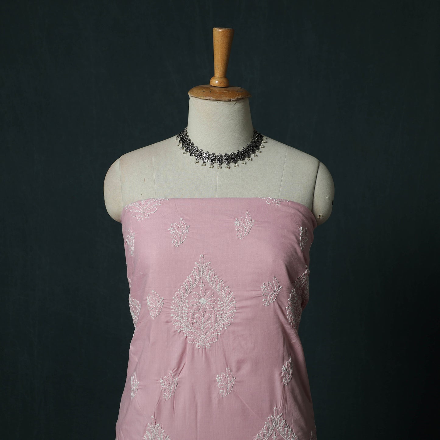 Pink - Lucknowi Chikankari Hand Embroidered Cotton 3pc Unstitched Dress Material Suit Set 44