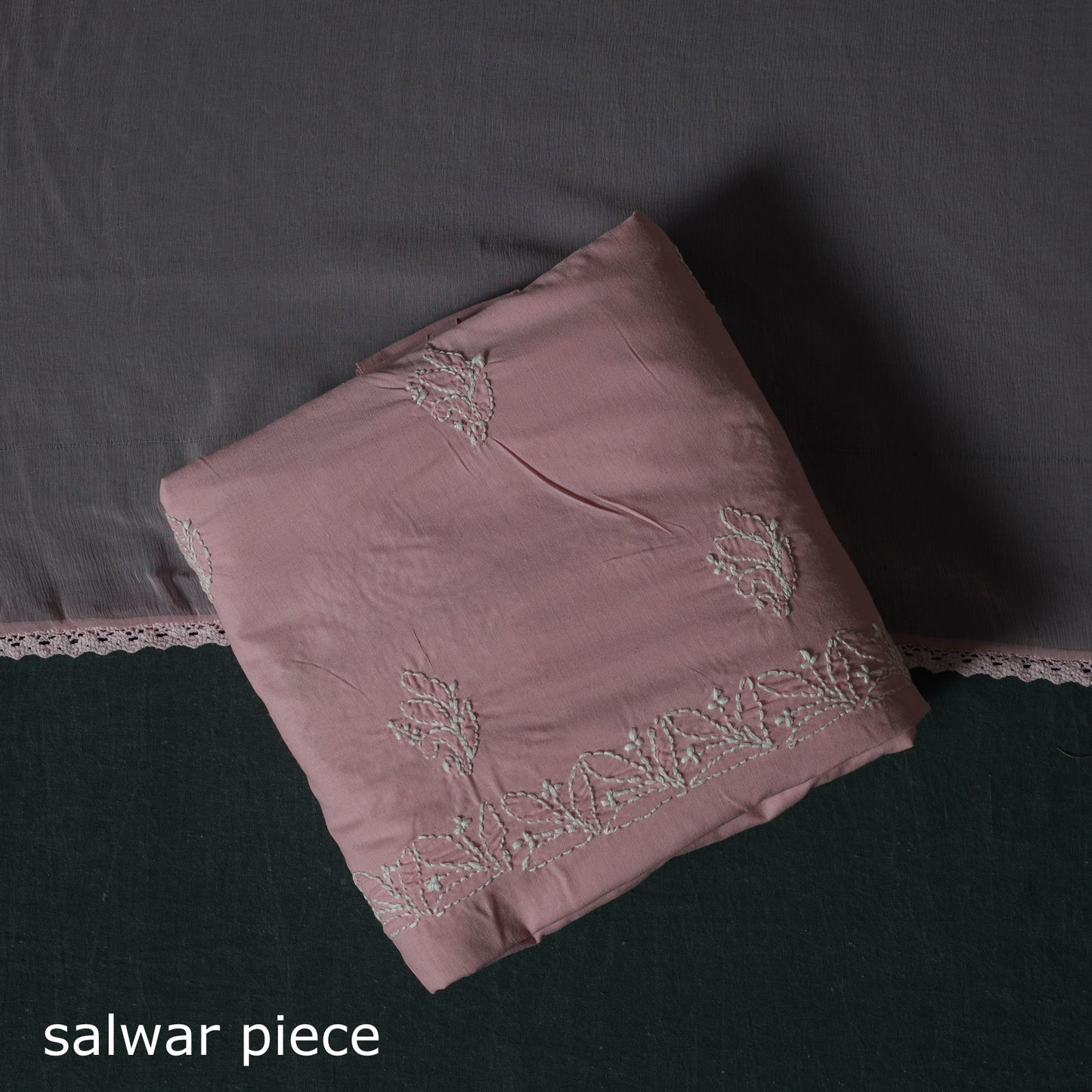 Pink - Lucknowi Chikankari Hand Embroidered Cotton 3pc Unstitched Dress Material Suit Set 44