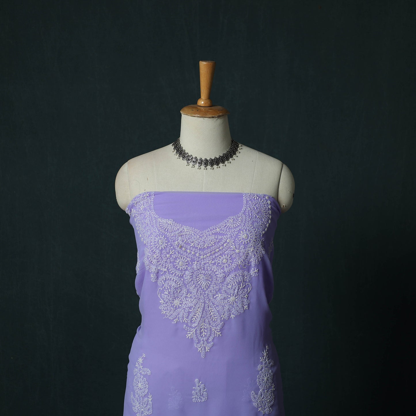 Purple - Lucknowi Chikankari Hand Embroidered Georgette 3pc Unstitched Dress Material Suit Set 47