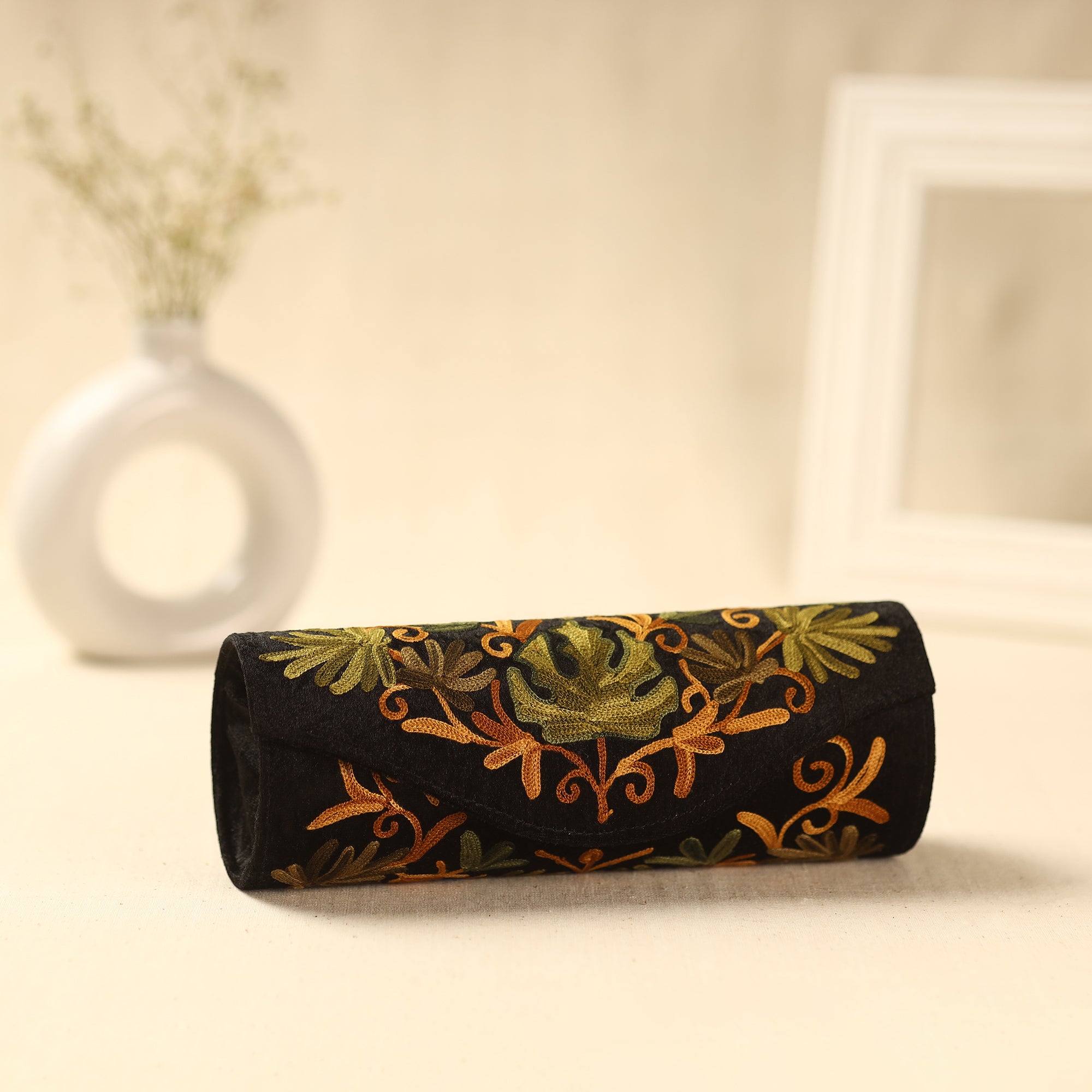 Red - Kashmiri Crewel Hand Embroidery Velvet Clutch 28