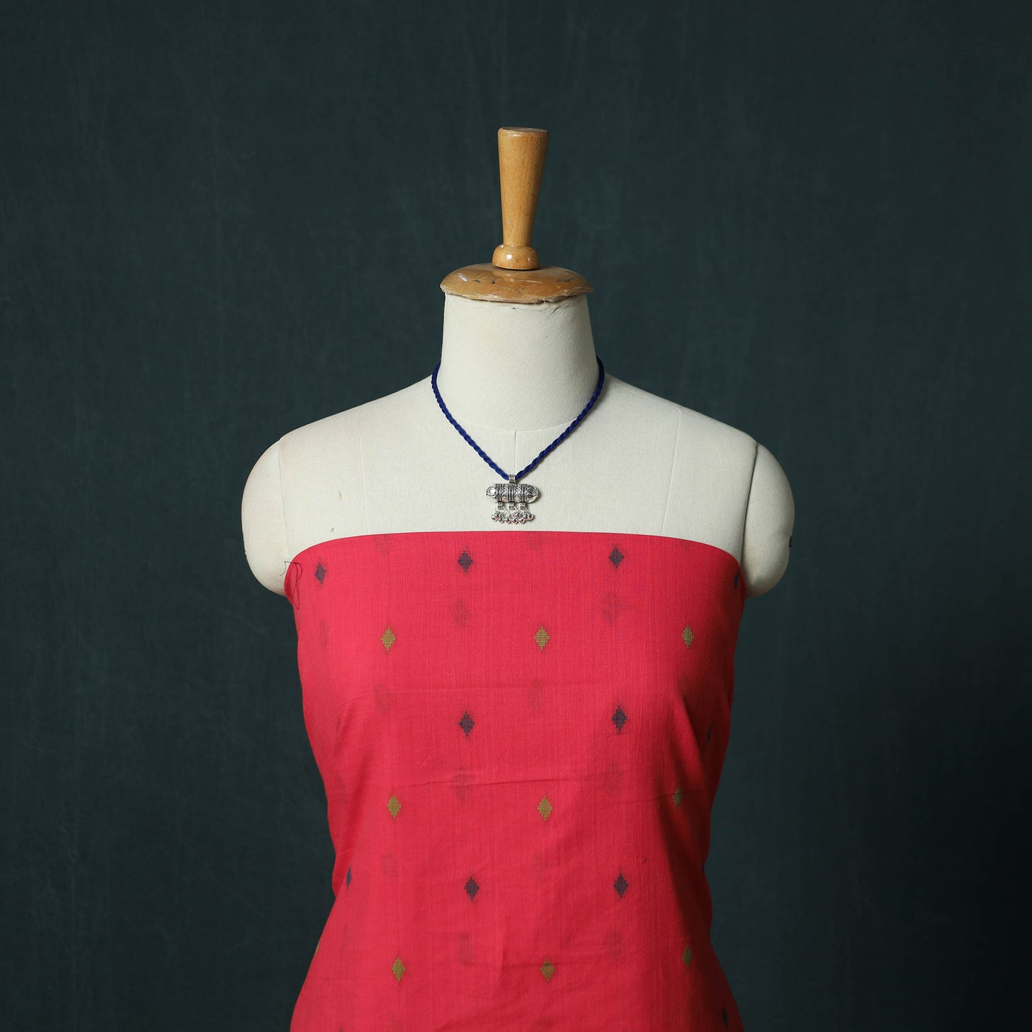 Jacquard Woven 2pc Cotton Unstitched Dress Material Kurta Set with Jewellery 01