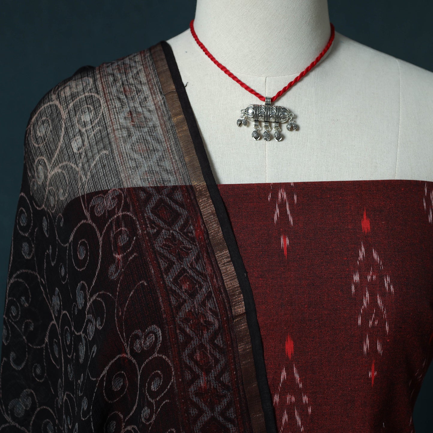 Pochampally Ikat Cotton 2pc Unstitched Dress Material Kurta Set with Jewellery Set 18