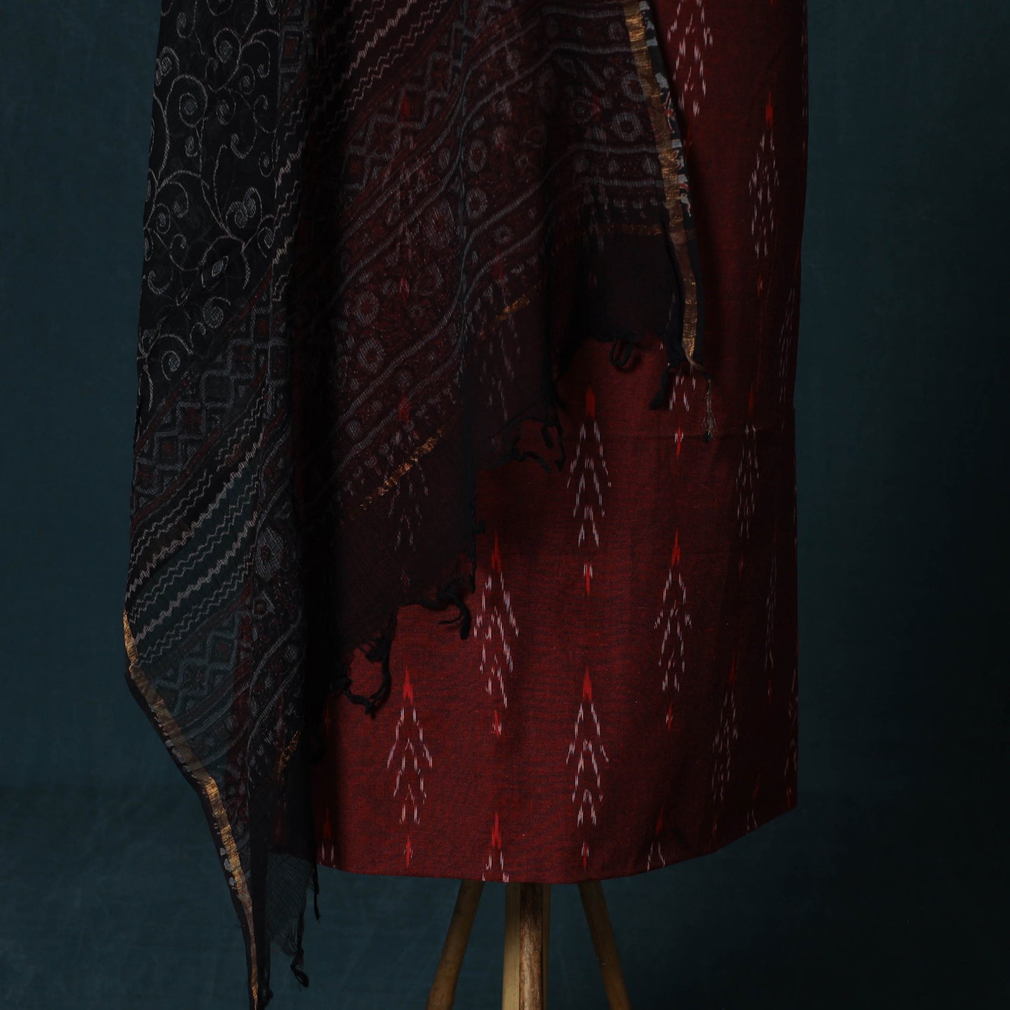 Pochampally Ikat Cotton 2pc Unstitched Dress Material Kurta Set with Jewellery Set 18