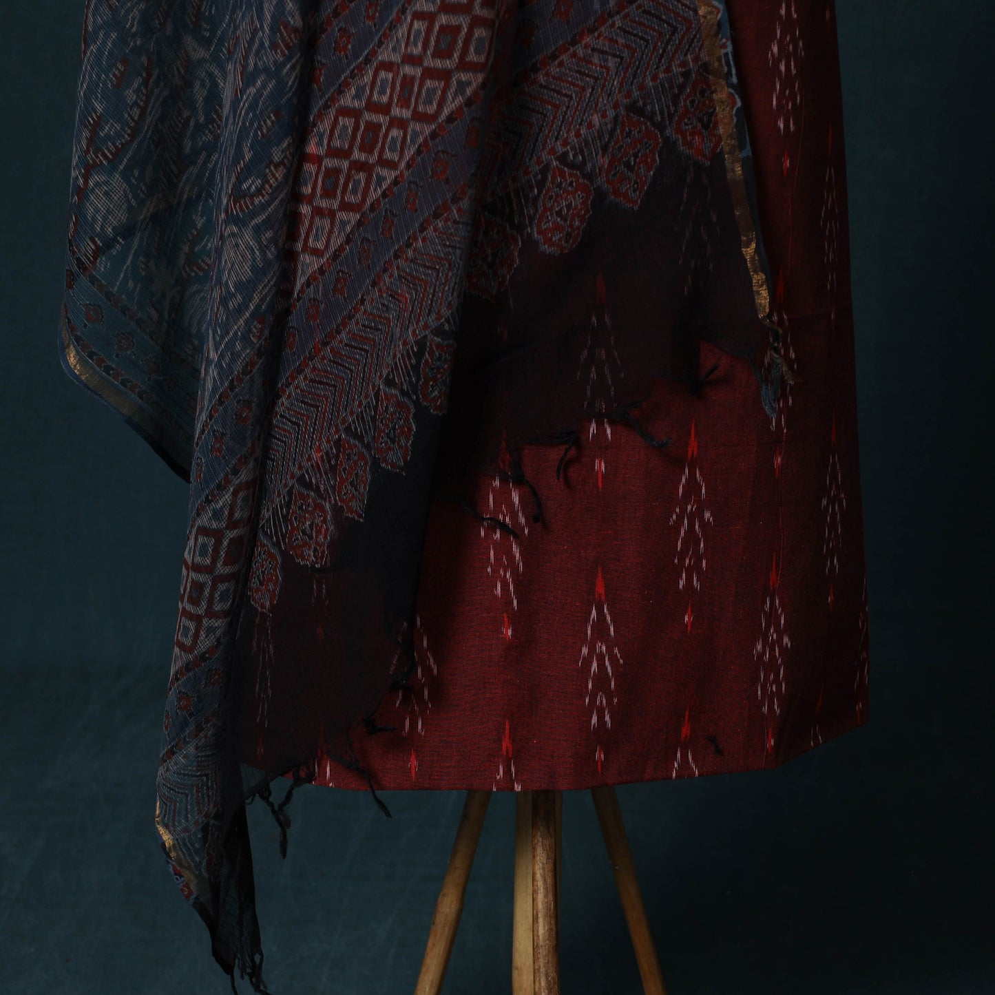 Pochampally Ikat Cotton 2pc Unstitched Dress Material Kurta Set with Jewellery Set 19
