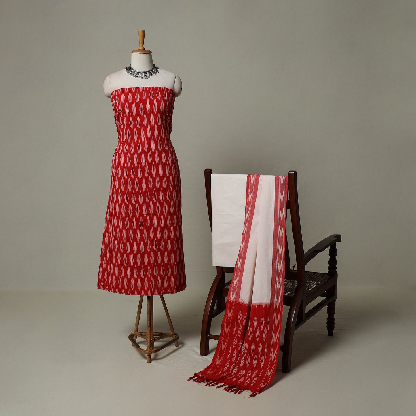 Pochampally Ikat Weave 3pc Cotton Unstitched Dress Material Suit Set 02