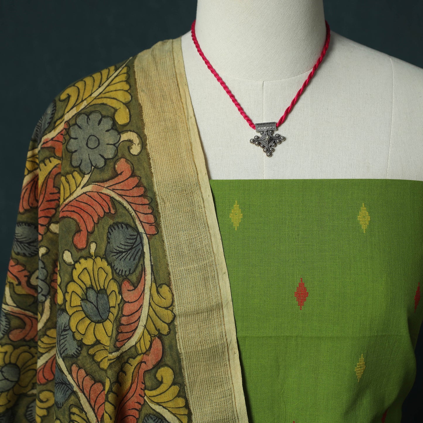 Jacquard Woven 2pc Cotton Unstitched Dress Material Kurta Set with Jewellery 12