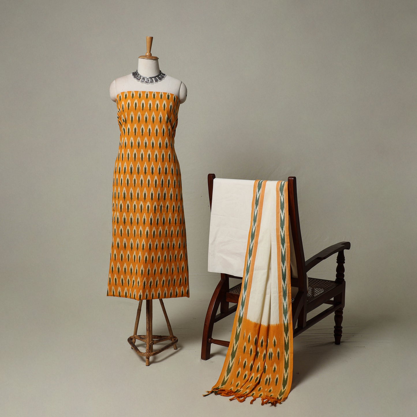 Pochampally Ikat Weave 3pc Cotton Unstitched Dress Material Suit Set 07