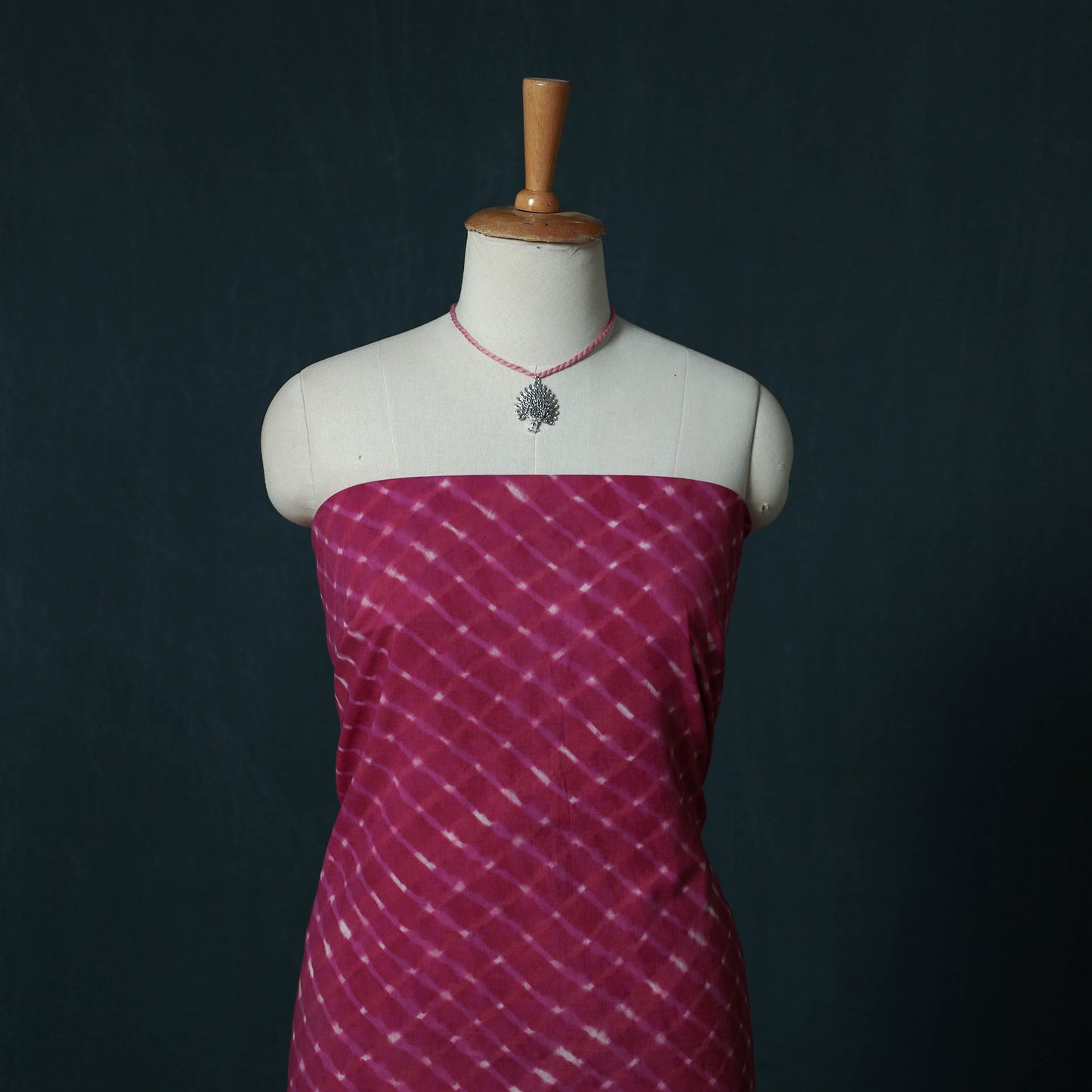 Leheriya Tie-Dye Cotton 2pc Unstitched Dress Material Kurta Set with Jewellery Set 25