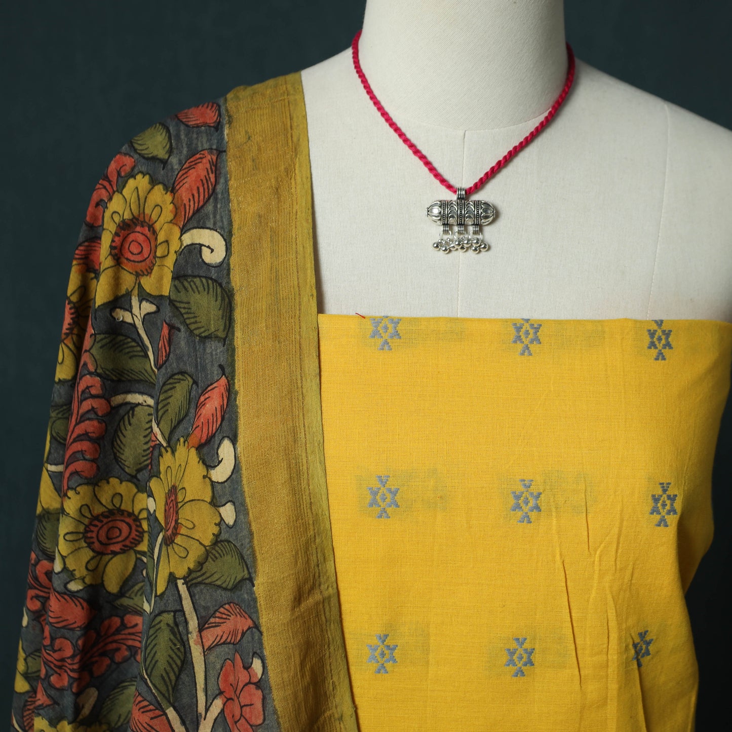 Jacquard Woven 2pc Cotton Unstitched Dress Material Kurta Set with Jewellery 14