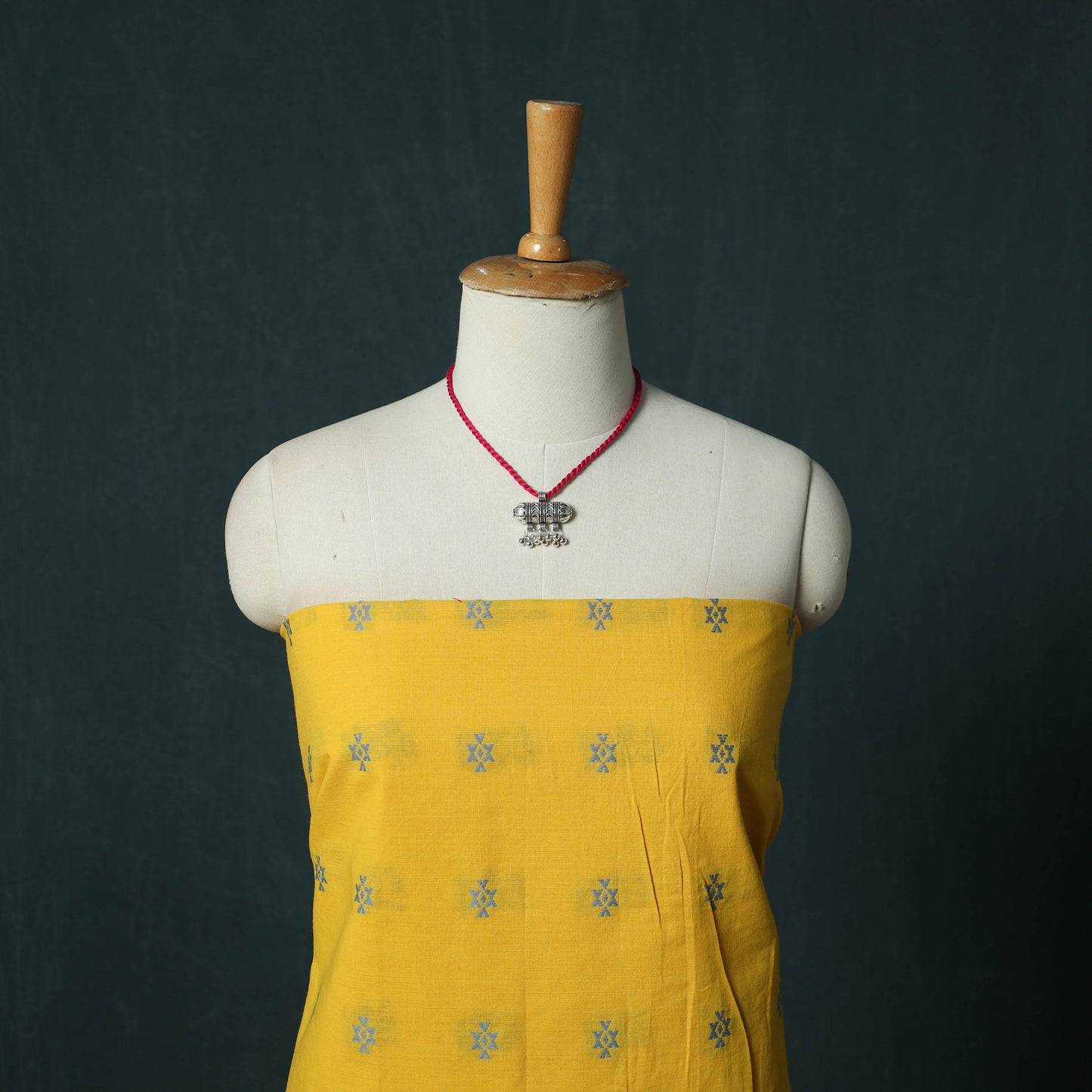 Jacquard Woven 2pc Cotton Unstitched Dress Material Kurta Set with Jewellery 14
