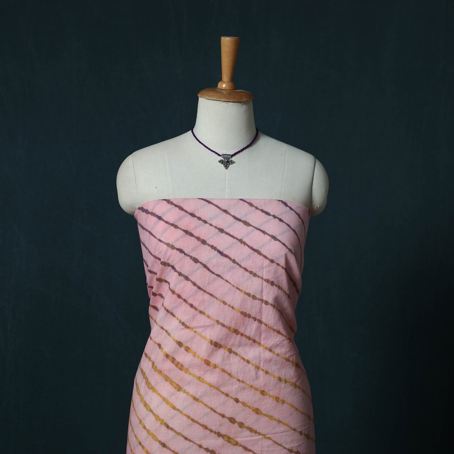 Leheriya Tie-Dye Cotton 2pc Unstitched Dress Material Kurta Set with Jewellery Set 26