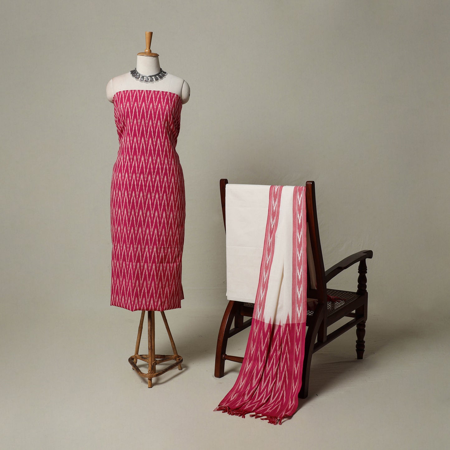 Pochampally Ikat Weave 3pc Cotton Unstitched Dress Material Suit Set 10