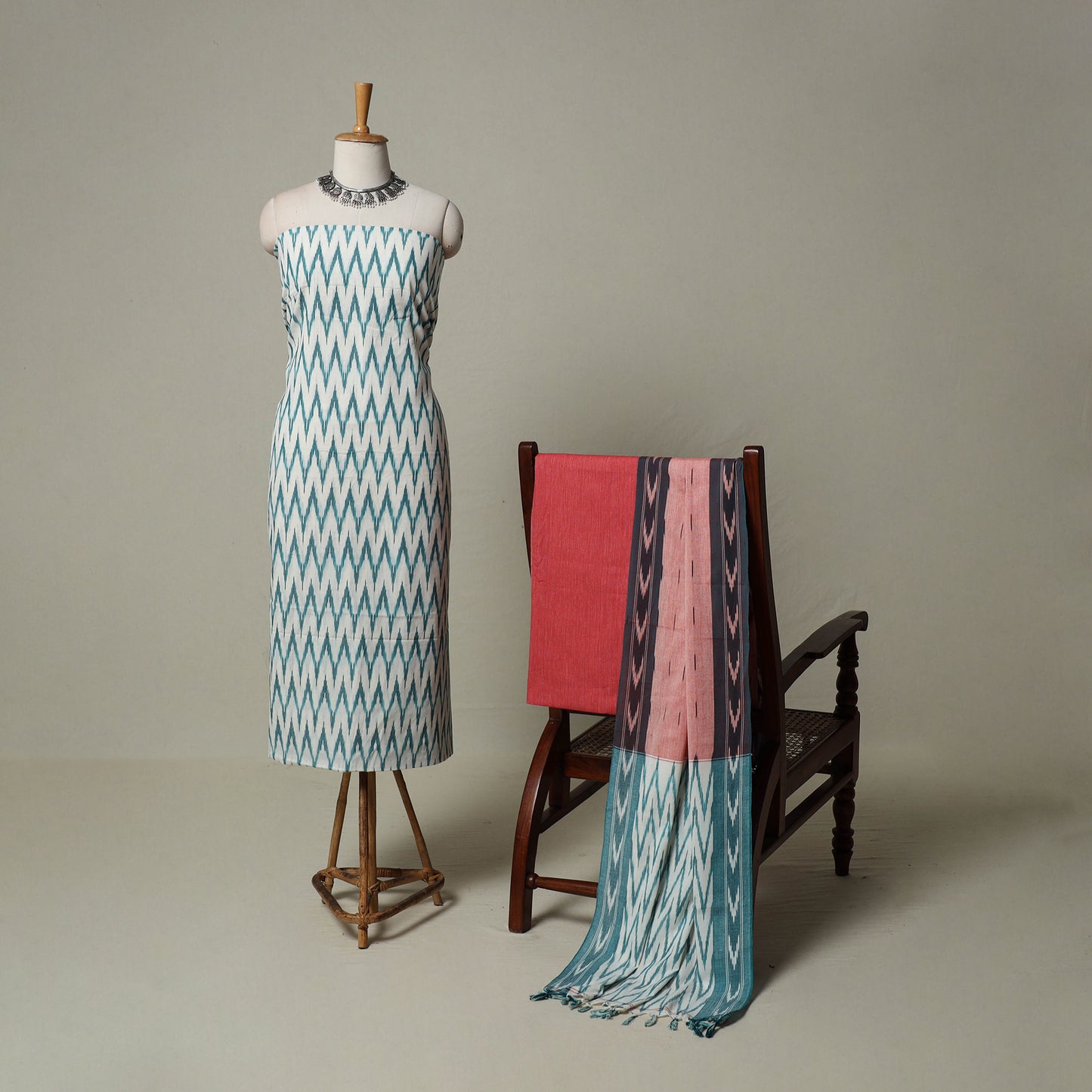 Pochampally Ikat Weave 3pc Cotton Unstitched Dress Material Suit Set 12