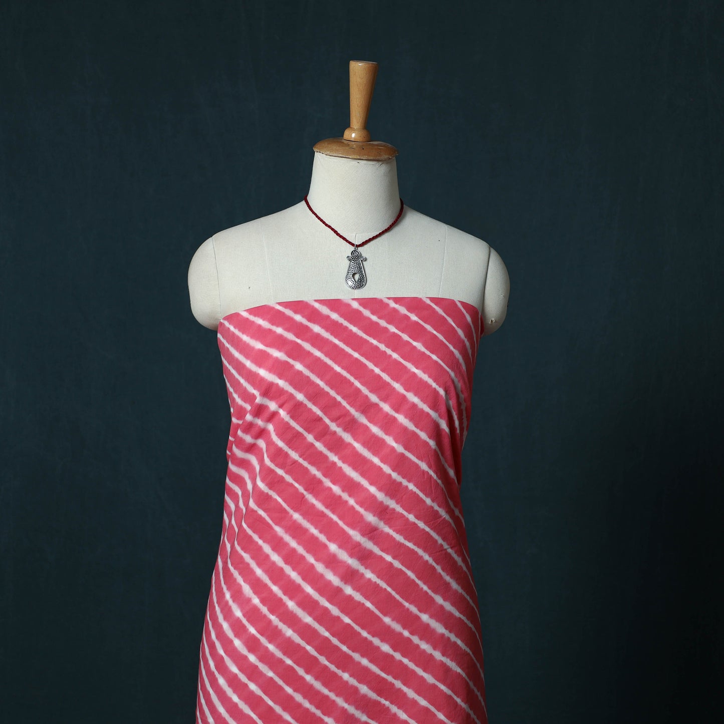 Leheriya Tie-Dye Cotton 2pc Unstitched Dress Material Kurta Set with Jewellery Set 29