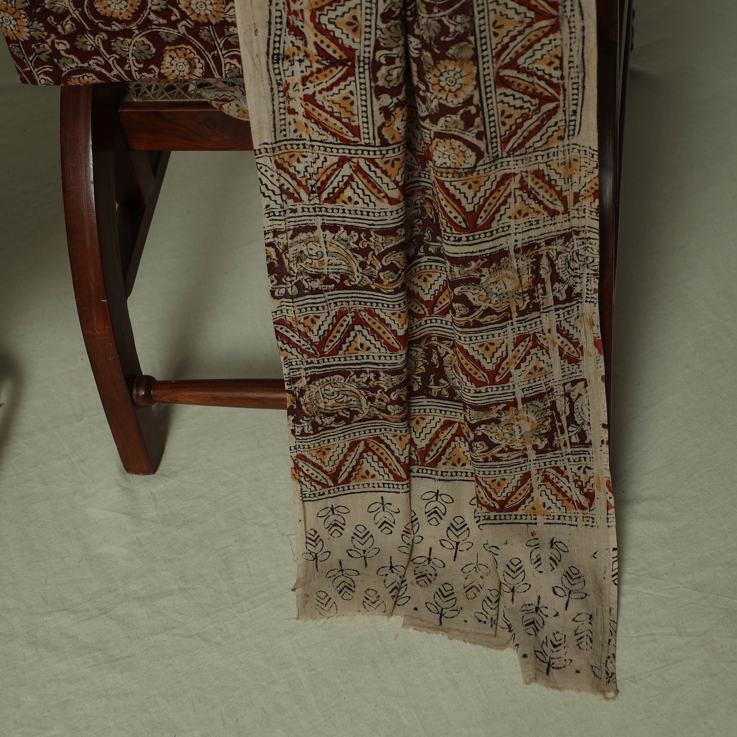 Pedana Kalamkari Hand Block Print Natural Dyed Cotton 3pc Unstitched Dress Material Suit Set 01