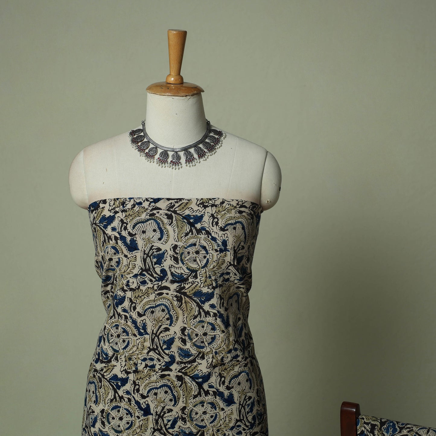 Pedana Kalamkari Hand Block Print Natural Dyed Cotton 3pc Unstitched Dress Material Suit Set 02