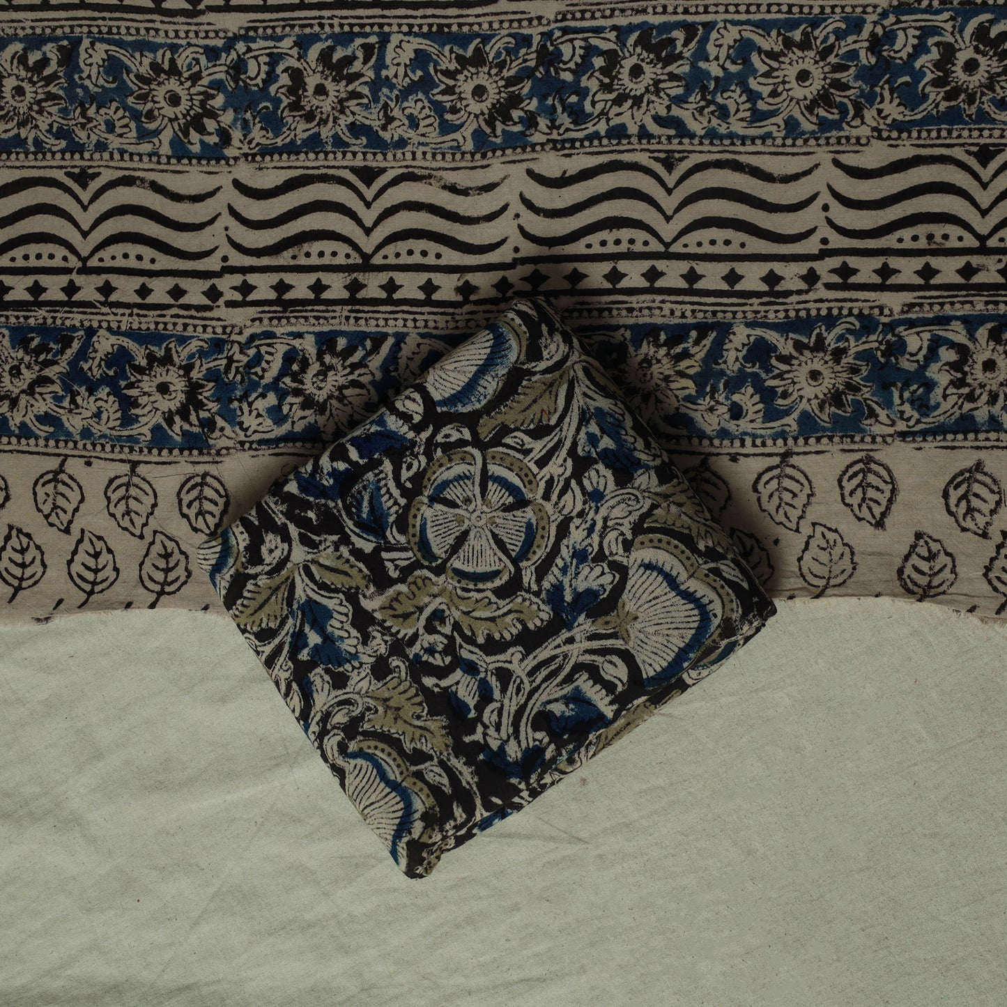Pedana Kalamkari Hand Block Print Natural Dyed Cotton 3pc Unstitched Dress Material Suit Set 02