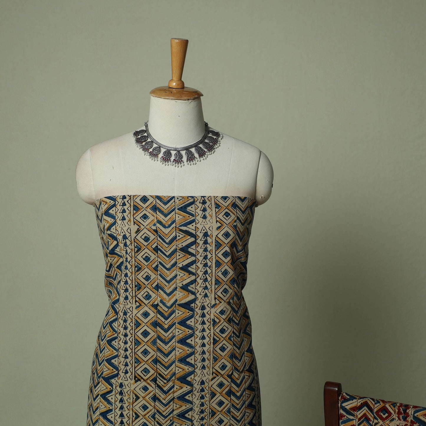 Pedana Kalamkari Hand Block Print Natural Dyed Cotton 3pc Unstitched Dress Material Suit Set 03