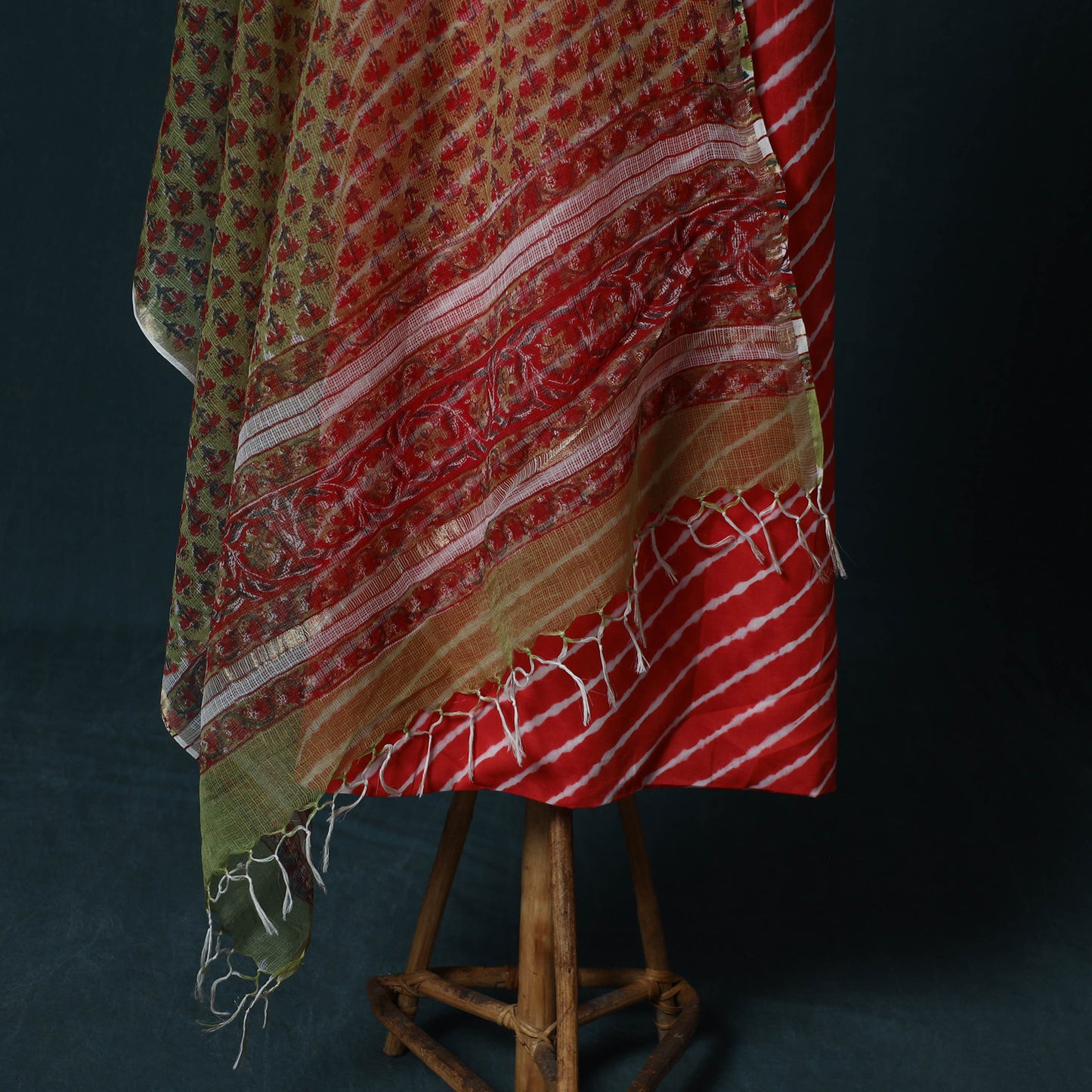 Leheriya Tie-Dye Cotton 2pc Unstitched Dress Material Kurta Set with Jewellery Set 36