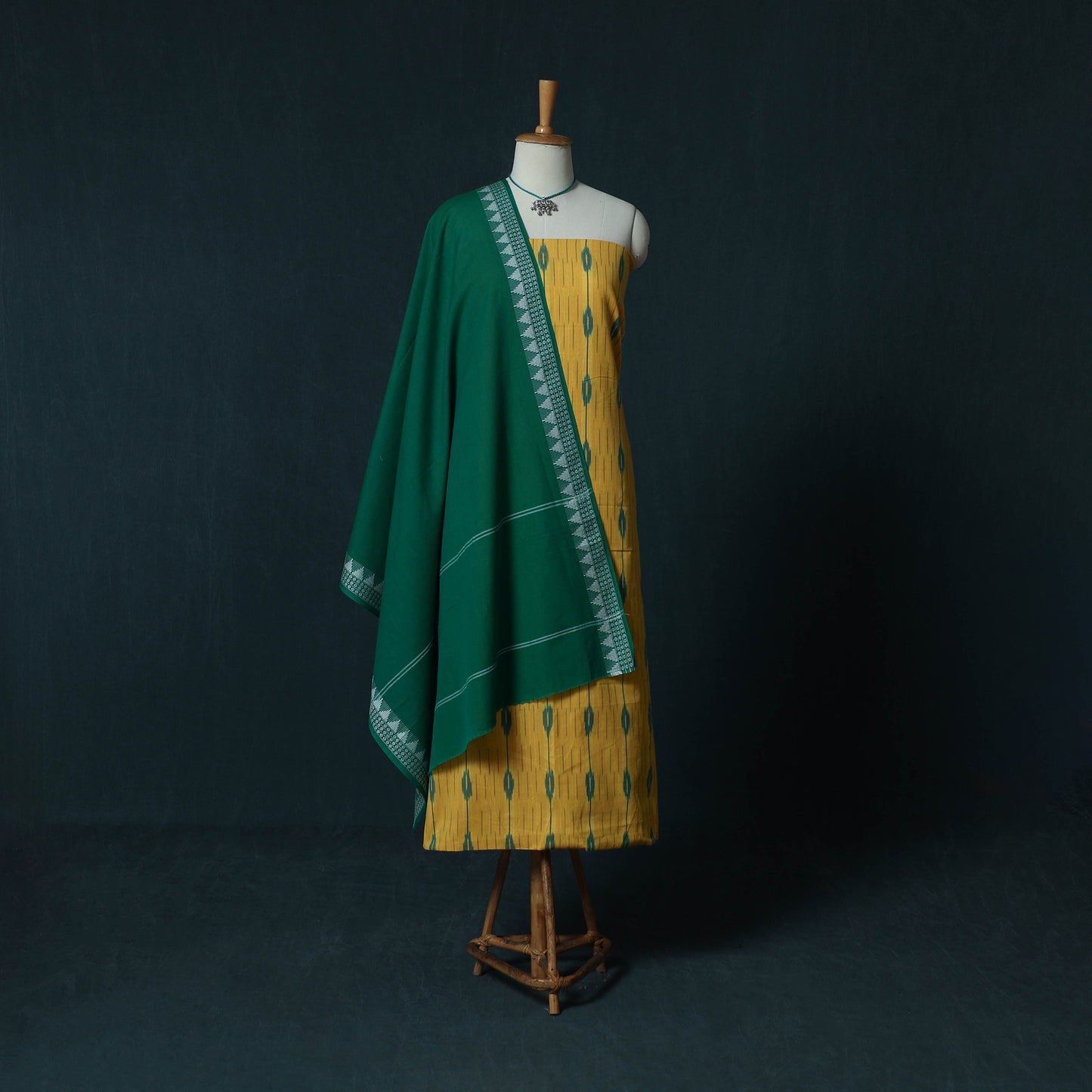 Pochampally Ikat Cotton 2pc Unstitched Dress Material Kurta Set with Jewellery Set 37