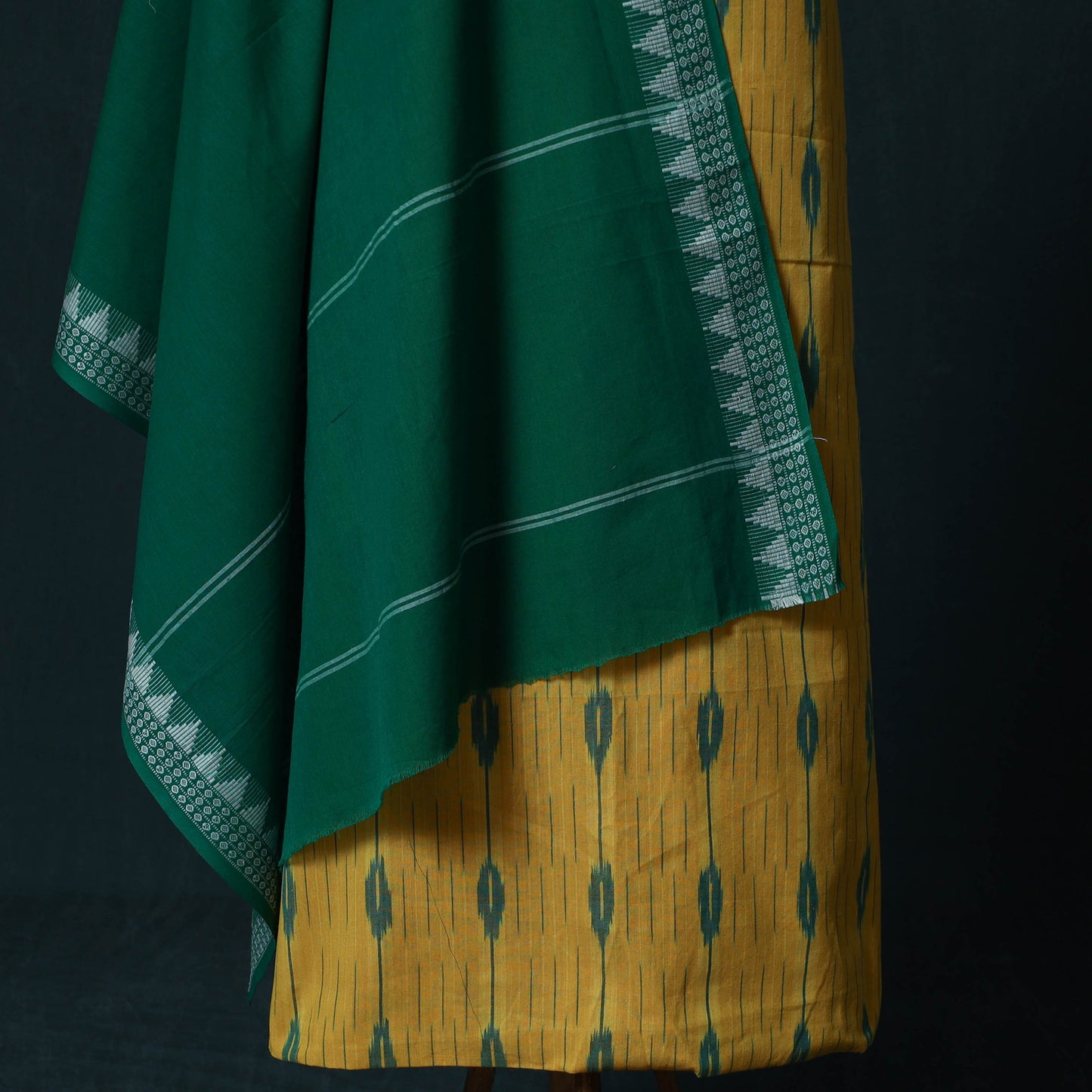 Pochampally Ikat Cotton 2pc Unstitched Dress Material Kurta Set with Jewellery Set 37