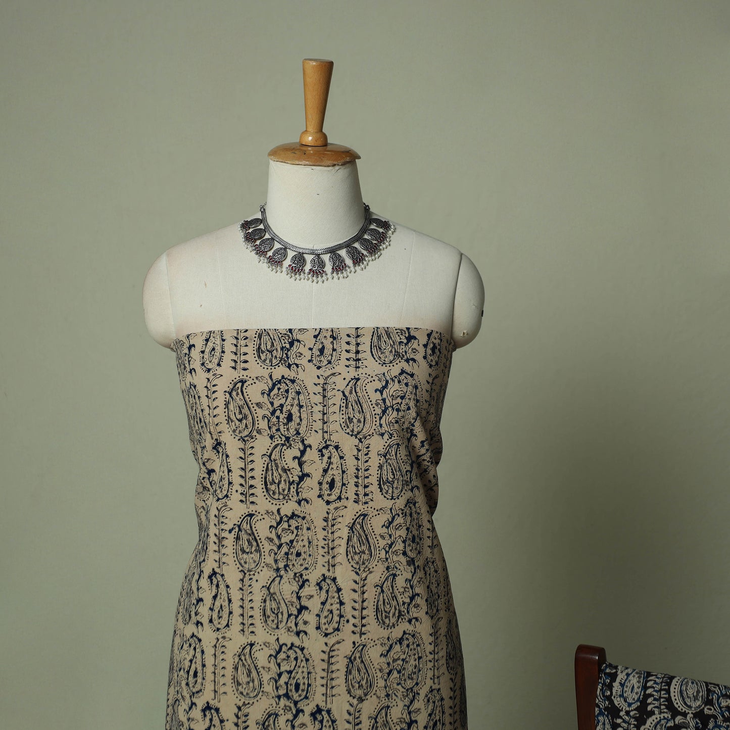 Pedana Kalamkari Hand Block Print Natural Dyed Cotton 3pc Unstitched Dress Material Suit Set 05