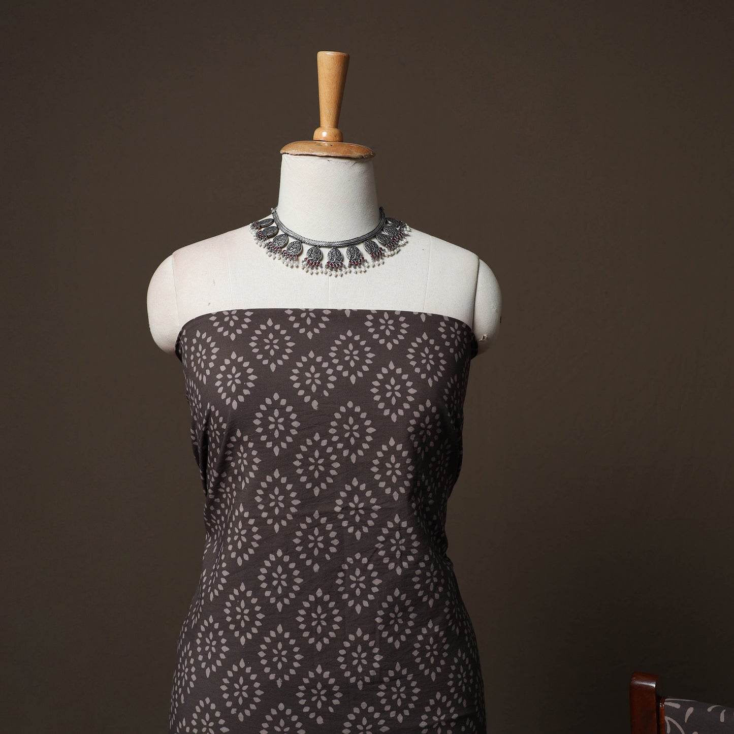 Brown - Jaipur Print Cotton 3pc Unstitched Dress Material Suit Set 09