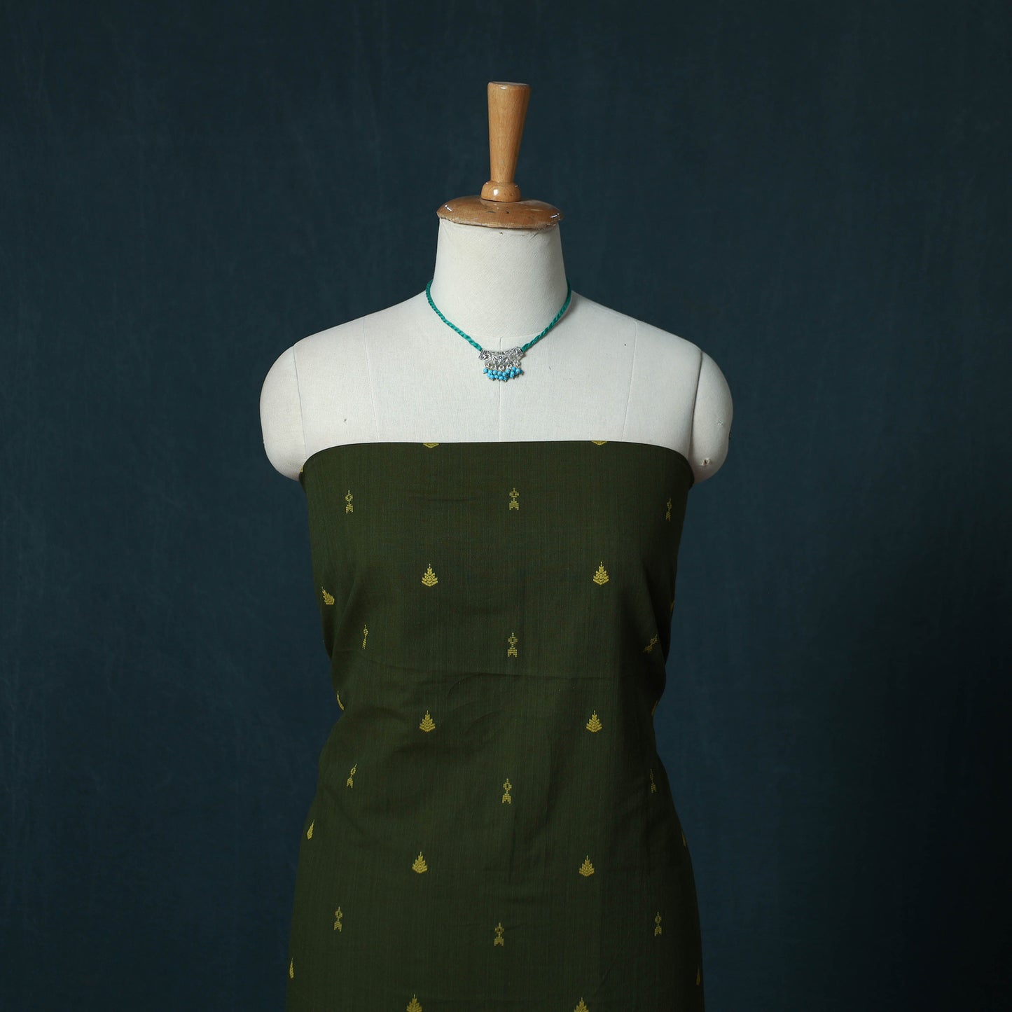 Jacquard Cotton 2pc Unstitched Dress Material Kurta Set with Jewellery Set 39