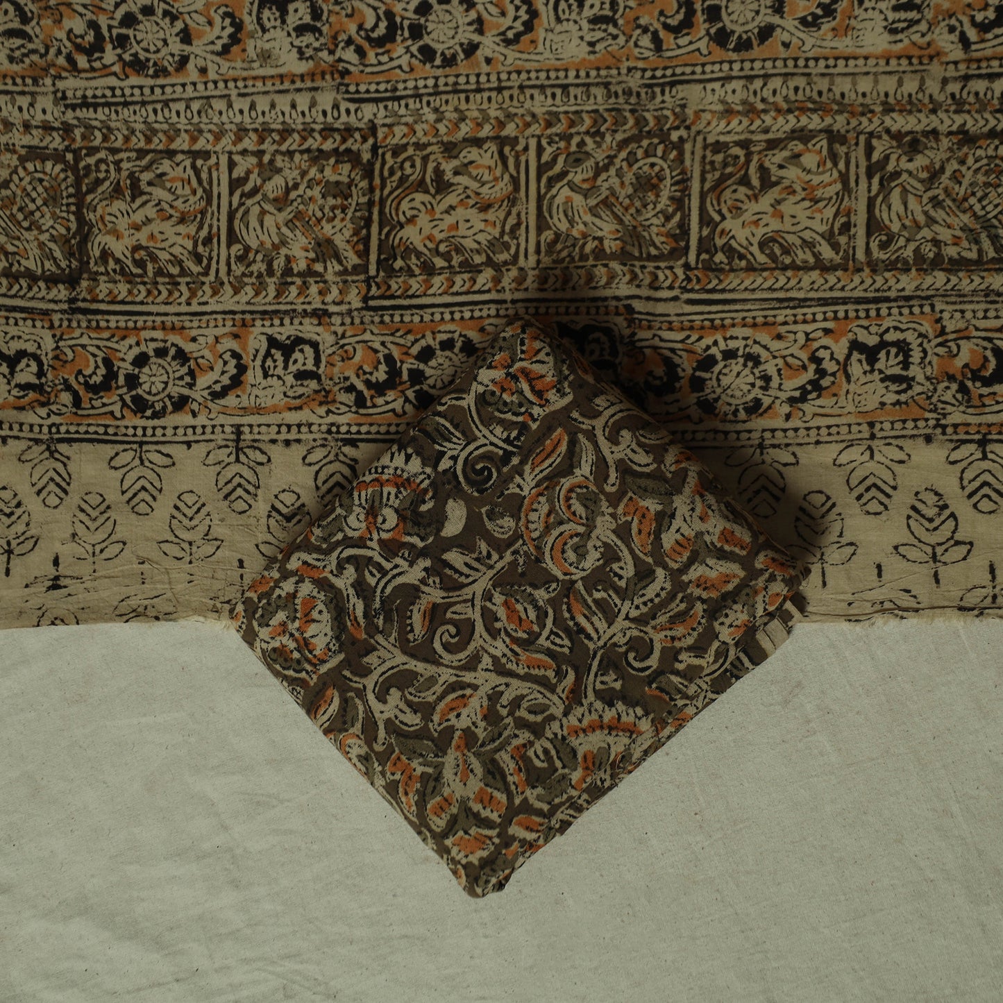 Pedana Kalamkari Hand Block Print Natural Dyed Cotton 3pc Unstitched Dress Material Suit Set 07